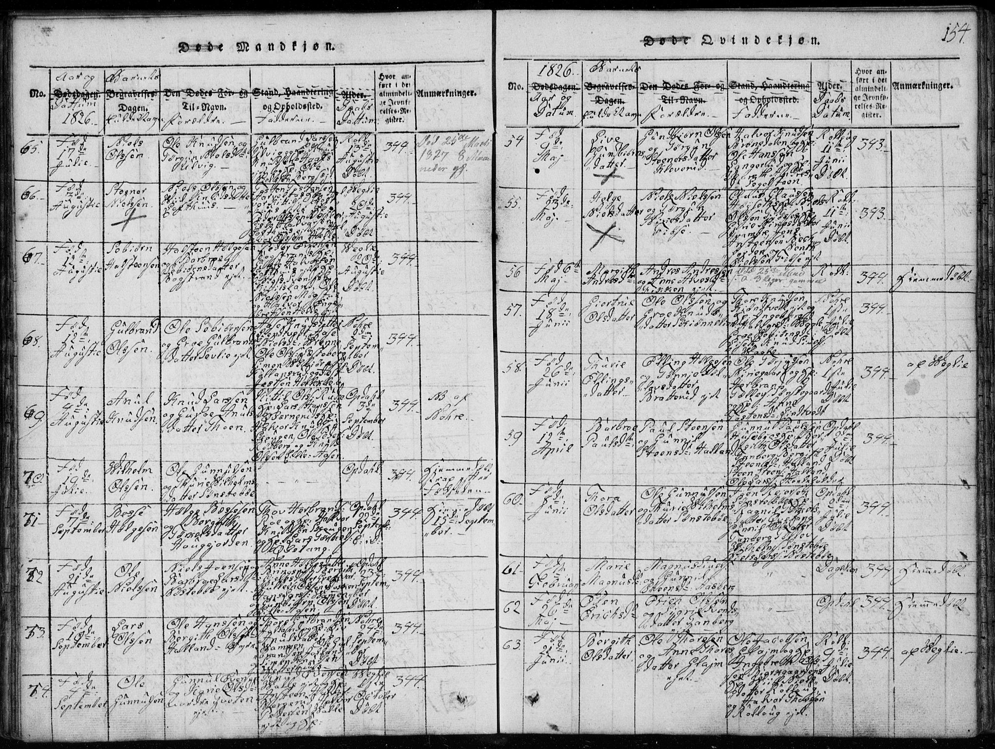 Rollag kirkebøker, AV/SAKO-A-240/G/Ga/L0001: Parish register (copy) no. I 1, 1814-1831, p. 154