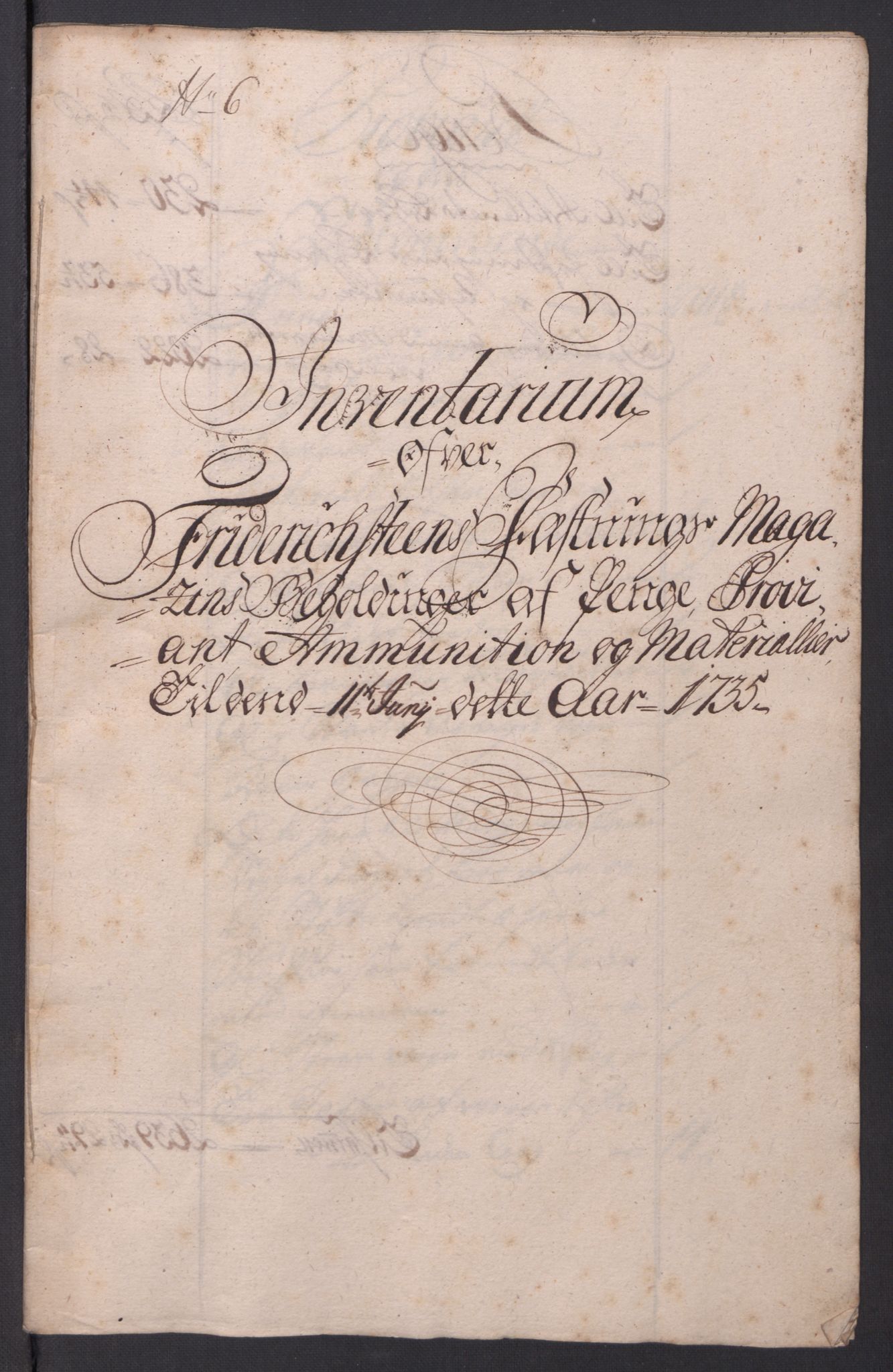 Kommanderende general (KG I) med Det norske krigsdirektorium, AV/RA-EA-5419/D/L0154: Fredriksten festning: Brev, inventarfortegnelser og regnskapsekstrakter, 1730-1739, p. 347