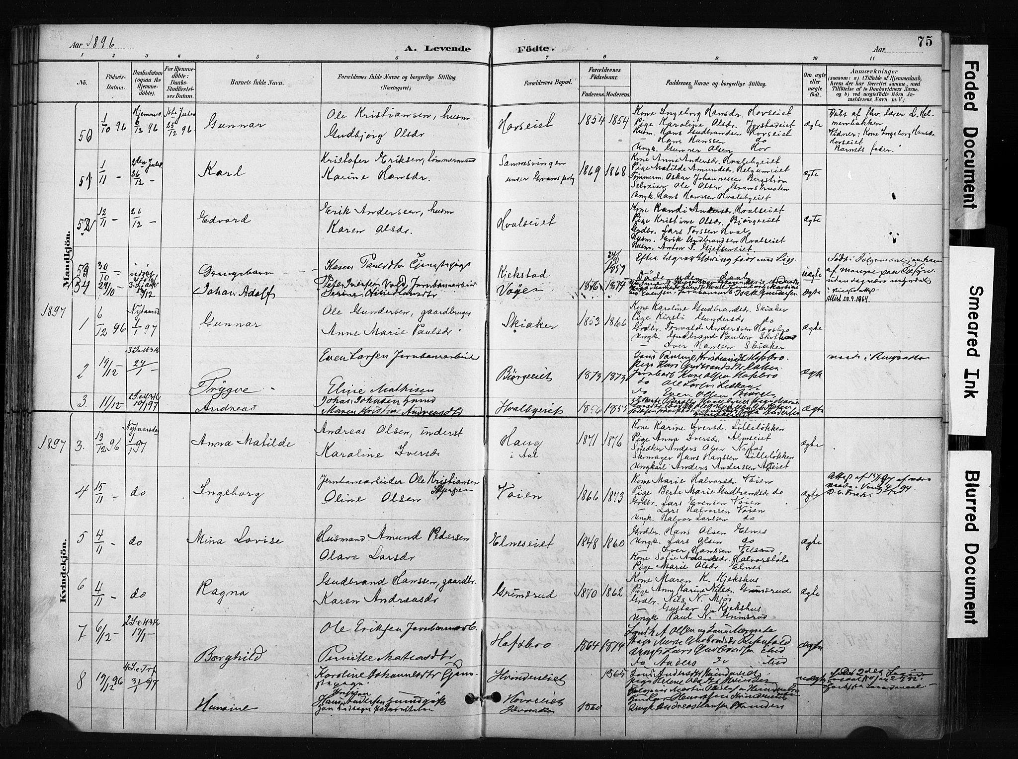 Gran prestekontor, SAH/PREST-112/H/Ha/Haa/L0017: Parish register (official) no. 17, 1889-1897, p. 75