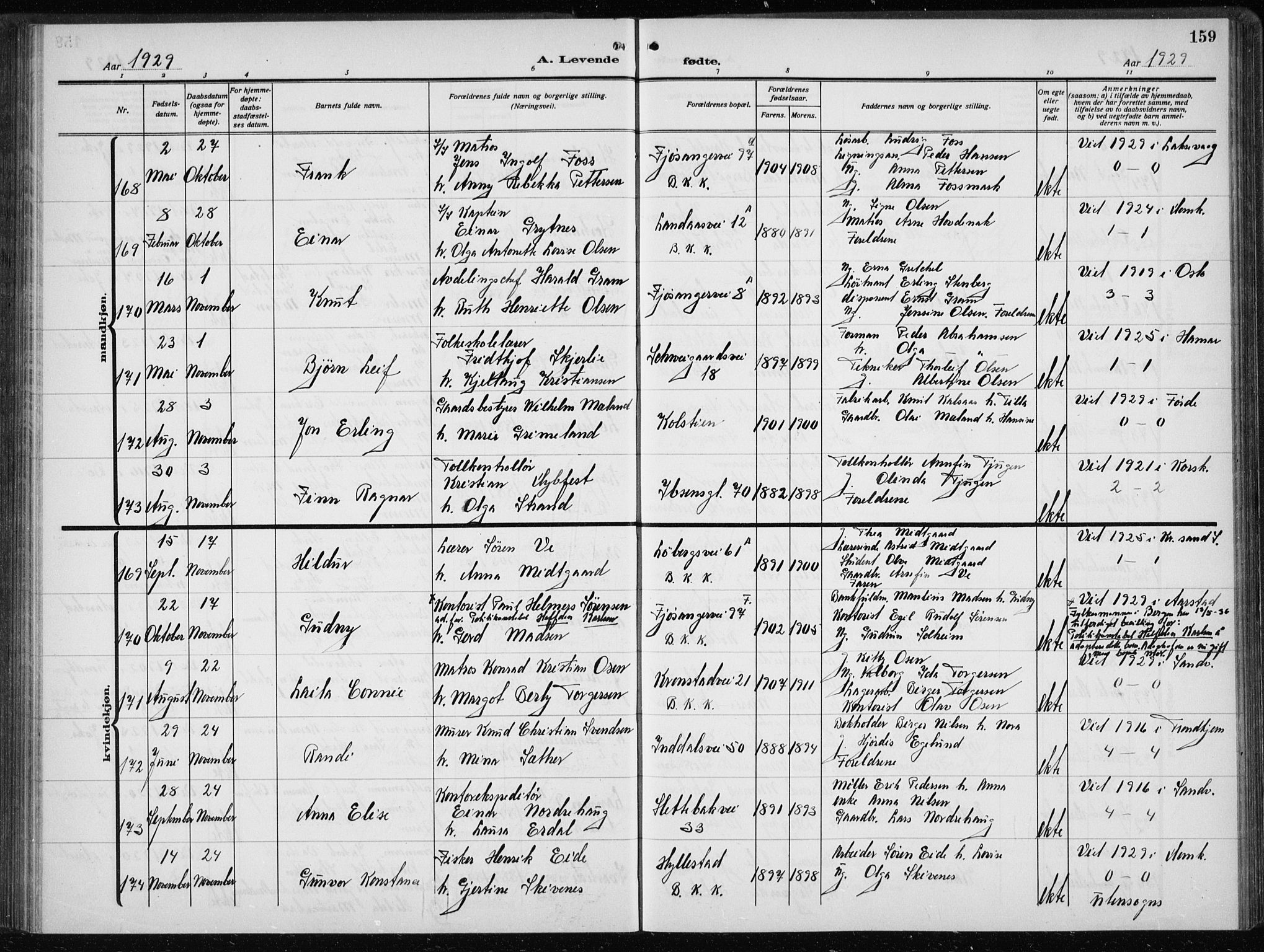 Årstad Sokneprestembete, AV/SAB-A-79301/H/Hab/L0005: Parish register (copy) no. A 5, 1924-1934, p. 159