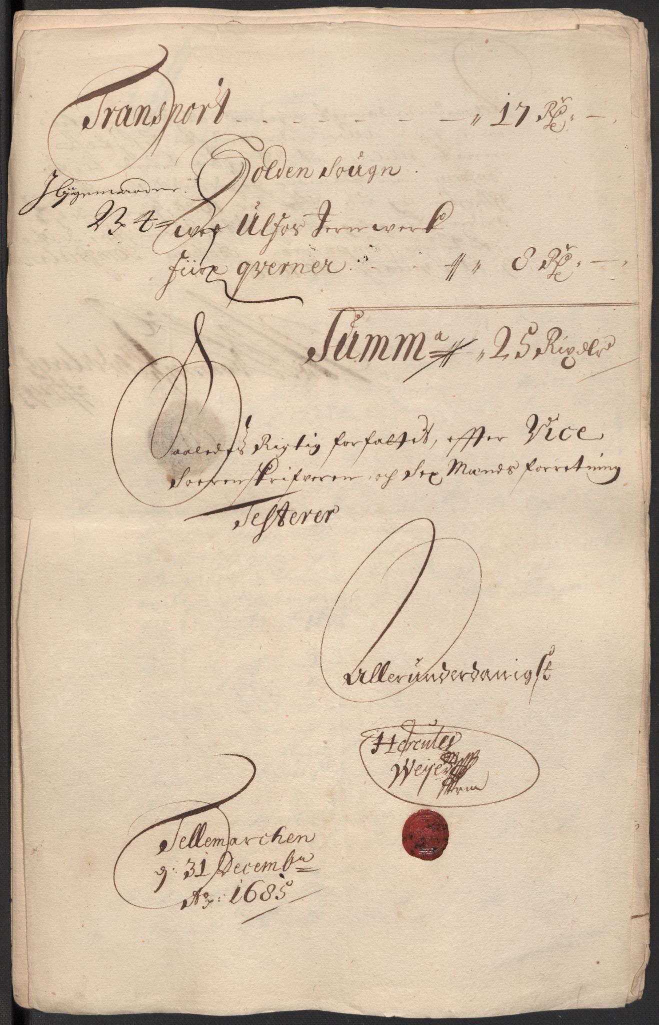 Rentekammeret inntil 1814, Reviderte regnskaper, Fogderegnskap, RA/EA-4092/R35/L2082: Fogderegnskap Øvre og Nedre Telemark, 1685, p. 63