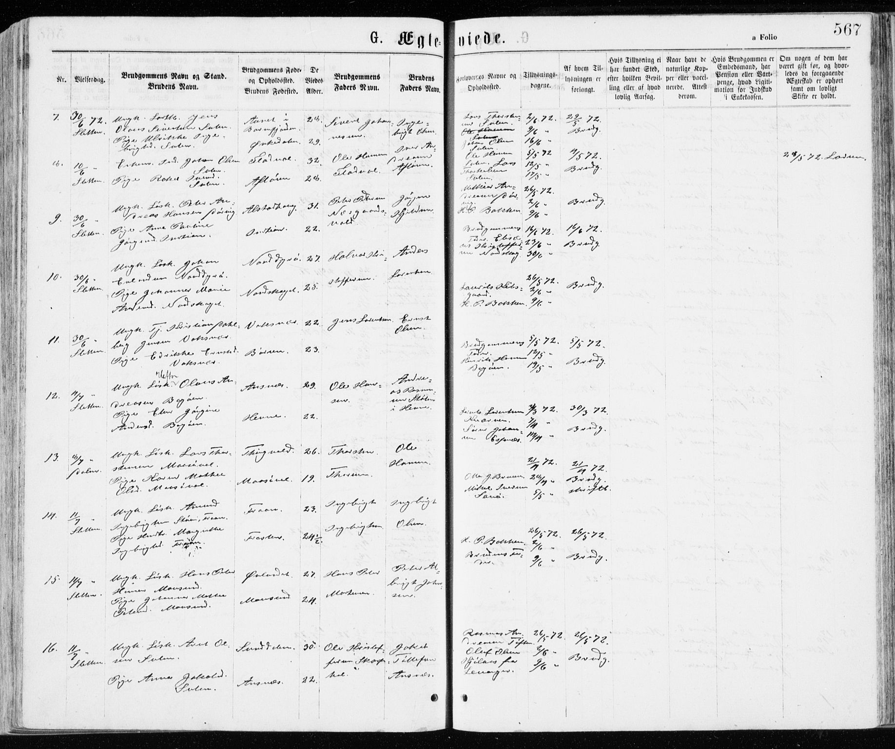 Ministerialprotokoller, klokkerbøker og fødselsregistre - Sør-Trøndelag, SAT/A-1456/640/L0576: Parish register (official) no. 640A01, 1846-1876, p. 567