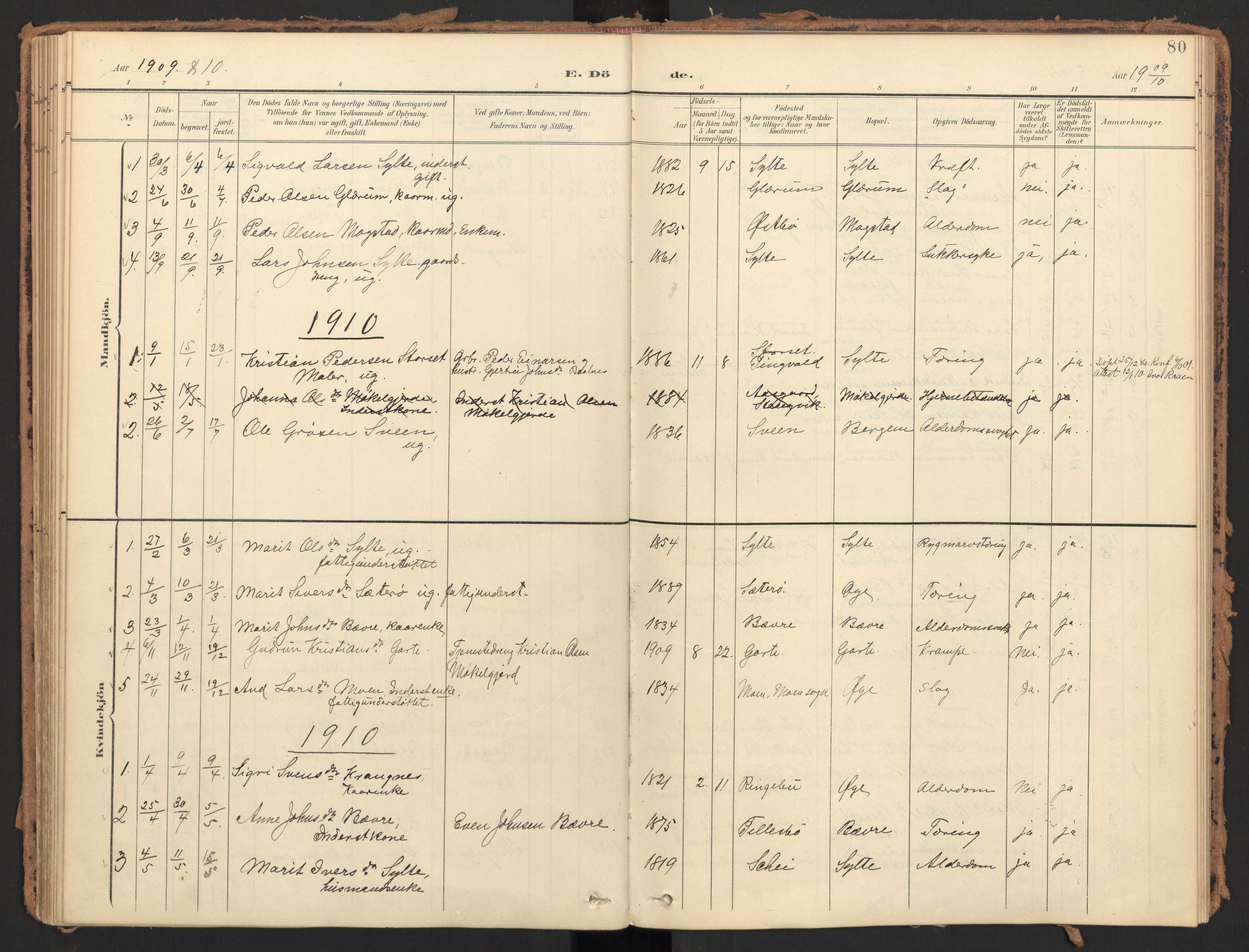 Ministerialprotokoller, klokkerbøker og fødselsregistre - Møre og Romsdal, SAT/A-1454/595/L1048: Parish register (official) no. 595A10, 1900-1917, p. 80