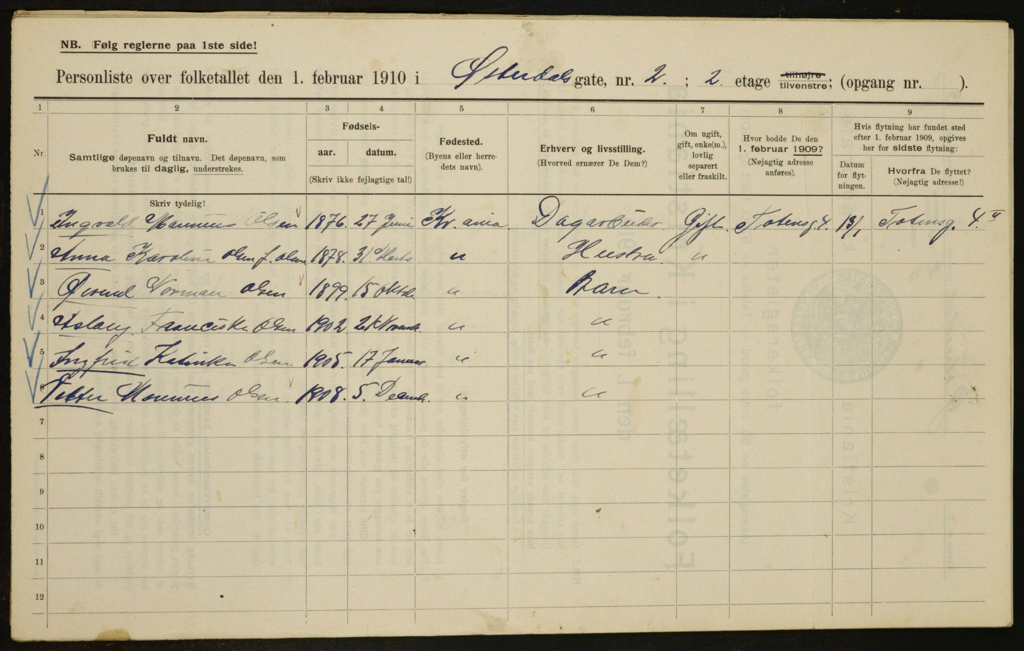 OBA, Municipal Census 1910 for Kristiania, 1910, p. 122251