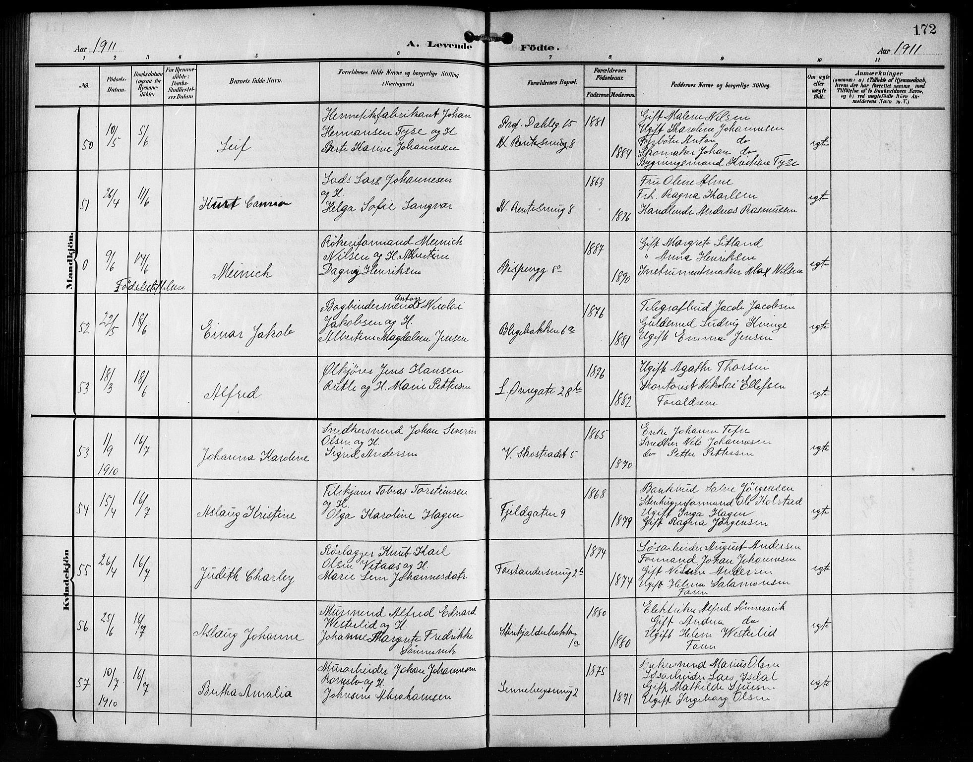 Korskirken sokneprestembete, AV/SAB-A-76101/H/Hab: Parish register (copy) no. B 11, 1905-1916, p. 172