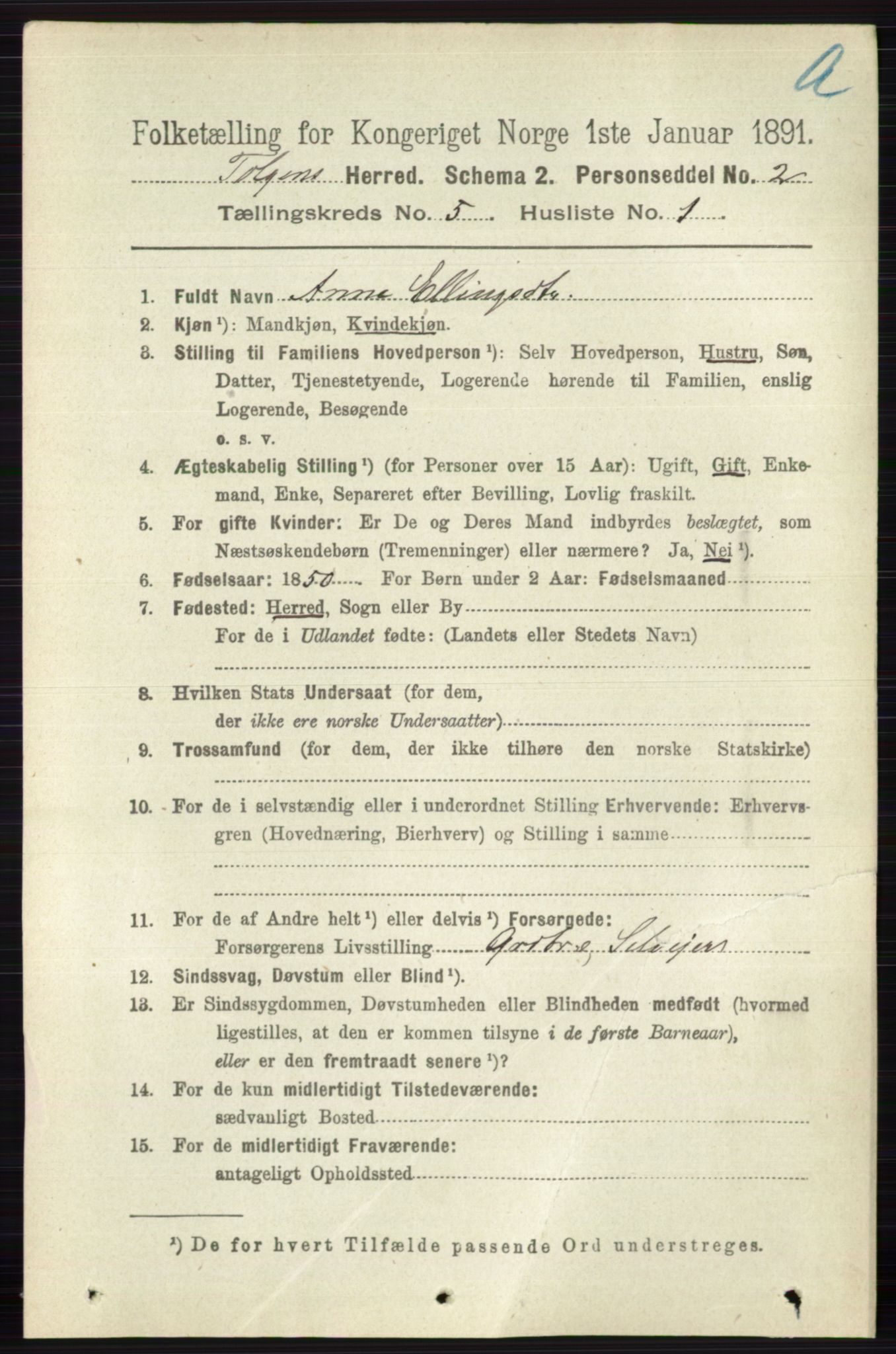 RA, 1891 census for 0436 Tolga, 1891, p. 1294