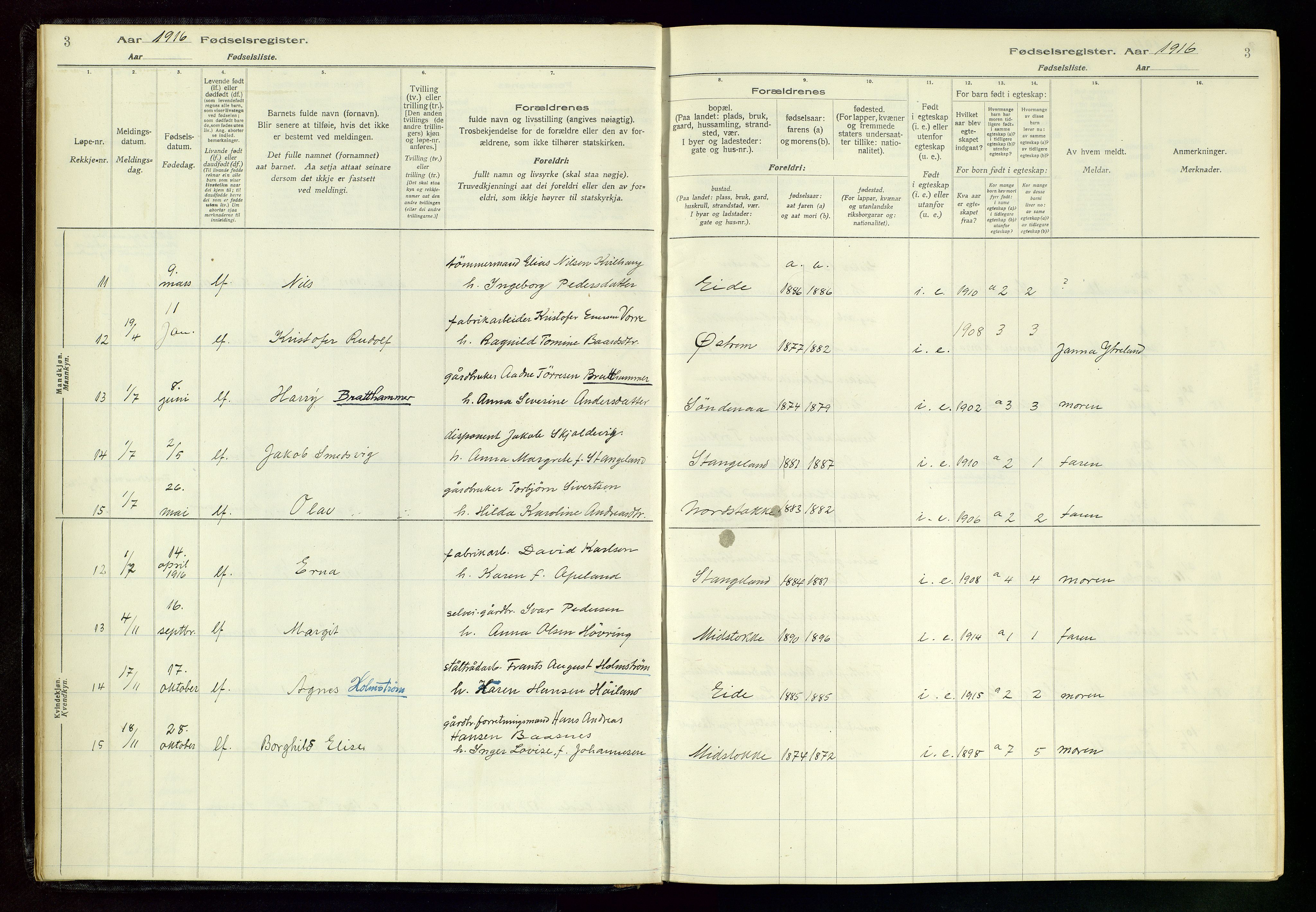 Kopervik sokneprestkontor, AV/SAST-A-101850/I/Id/L0004: Birth register no. 4, 1916-1958, p. 3