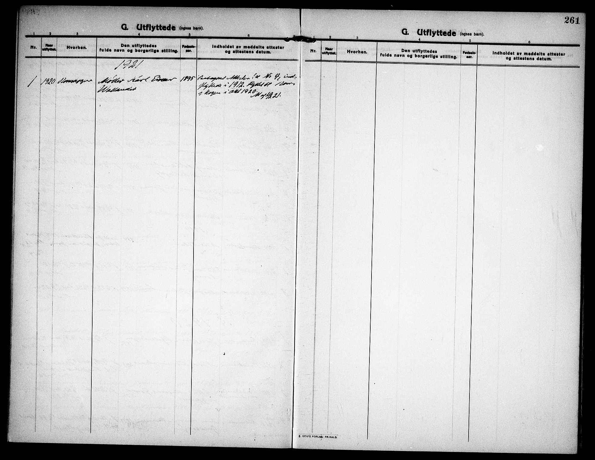 Høland prestekontor Kirkebøker, SAO/A-10346a/F/Fa/L0016: Parish register (official) no. I 16, 1912-1921, p. 261
