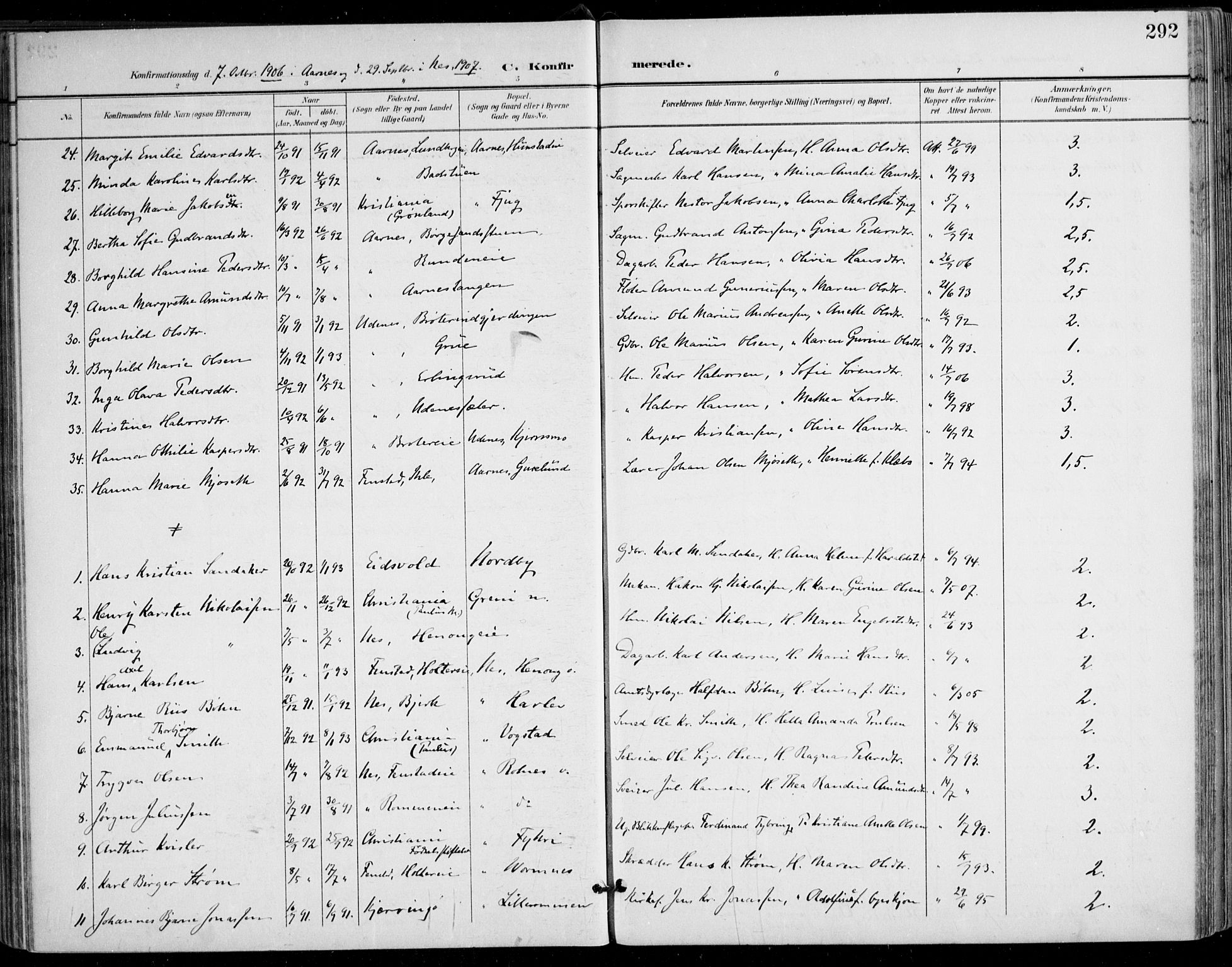 Nes prestekontor Kirkebøker, AV/SAO-A-10410/F/Fa/L0011: Parish register (official) no. I 11, 1899-1918, p. 292