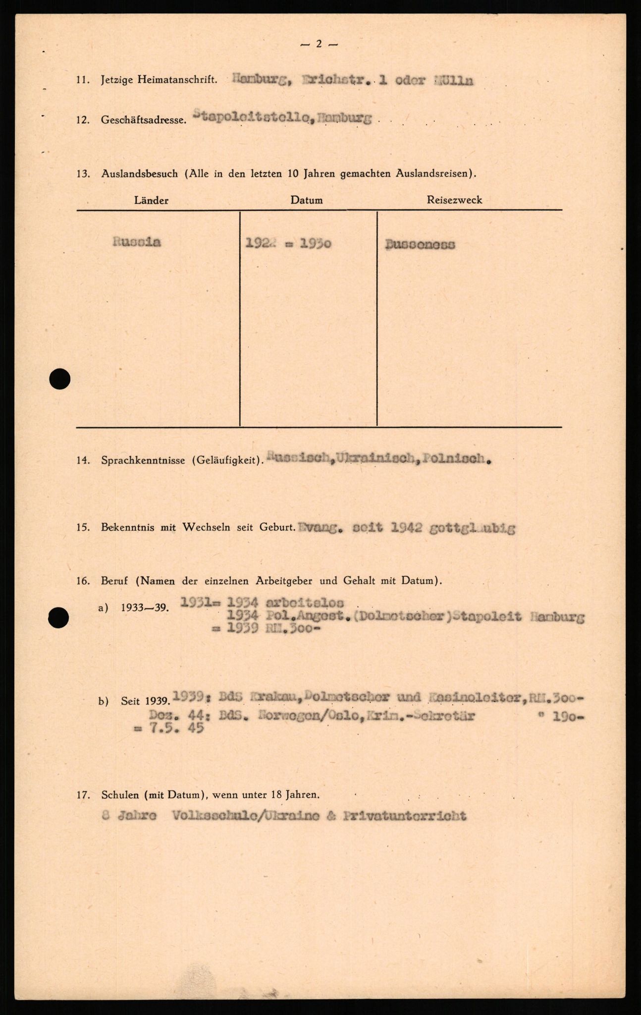 Forsvaret, Forsvarets overkommando II, AV/RA-RAFA-3915/D/Db/L0019: CI Questionaires. Tyske okkupasjonsstyrker i Norge. Tyskere., 1945-1946, p. 324