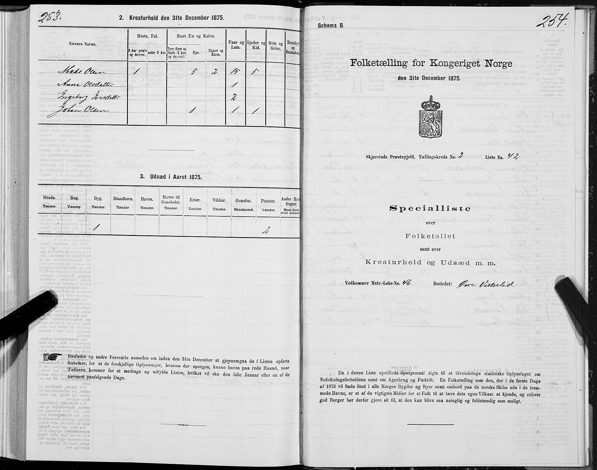 SAT, 1875 census for 1842P Skjerstad, 1875, p. 1253-1254