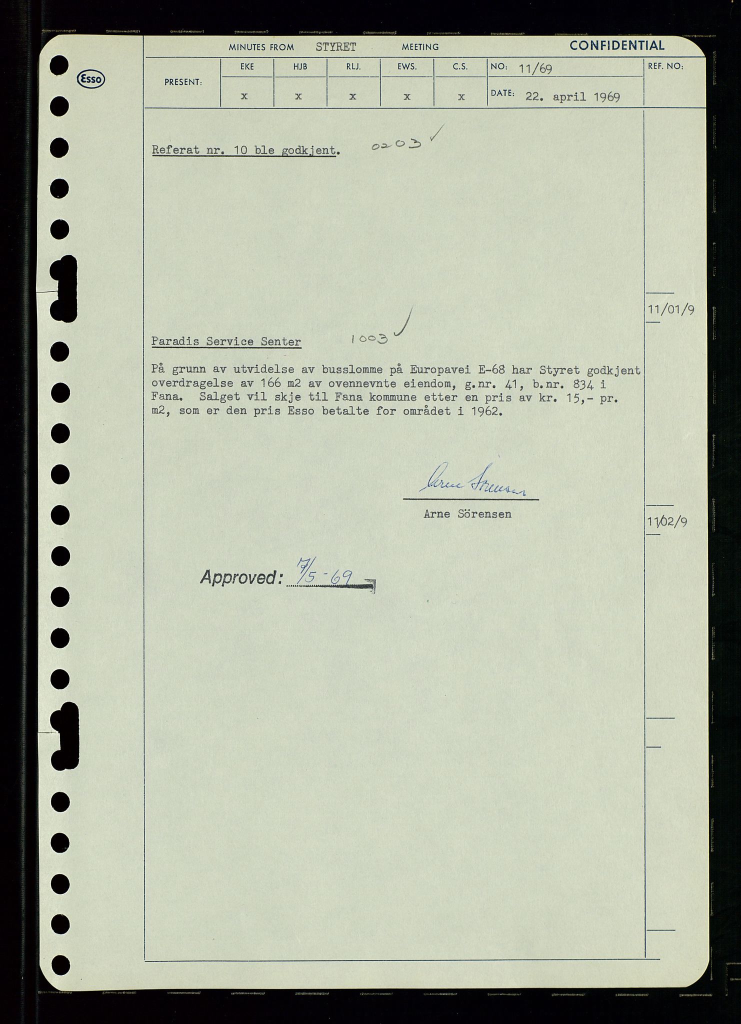 Pa 0982 - Esso Norge A/S, AV/SAST-A-100448/A/Aa/L0003/0001: Den administrerende direksjon Board minutes (styrereferater) og Bedriftforsamlingsprotokoll / Den administrerende direksjon Board minutes (styrereferater), 1969, p. 13