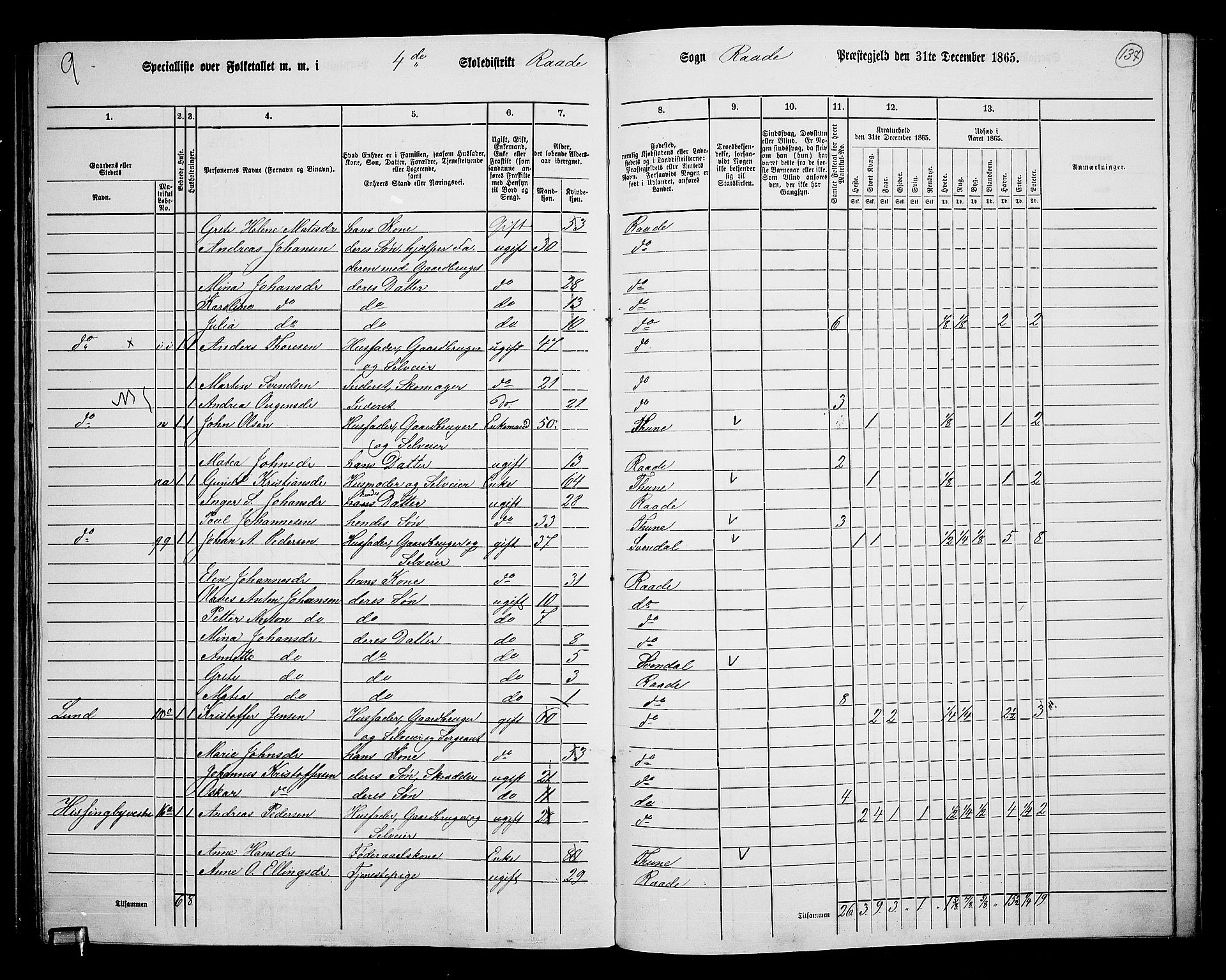 RA, 1865 census for Råde, 1865, p. 124
