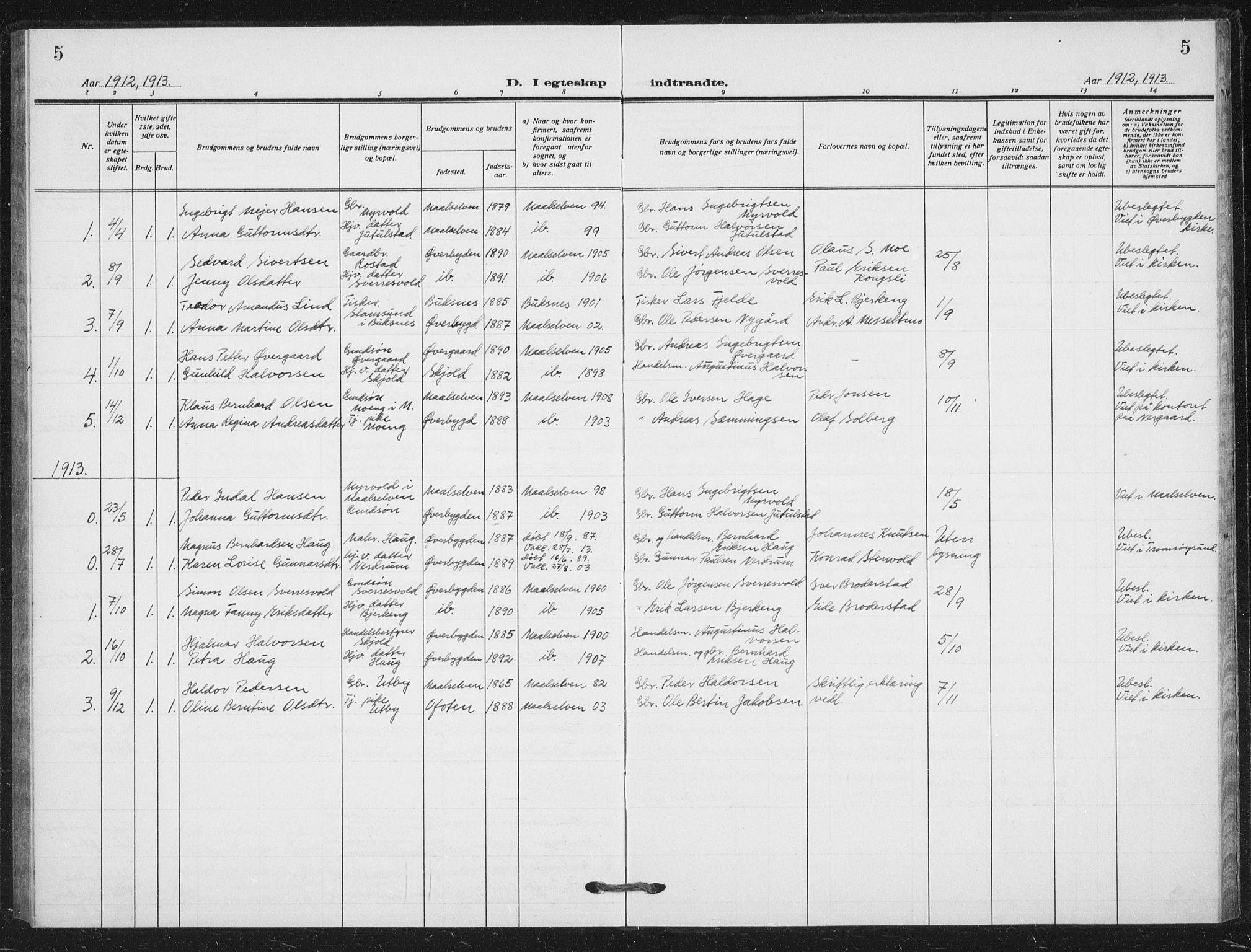 Målselv sokneprestembete, SATØ/S-1311/G/Ga/Gab/L0012klokker: Parish register (copy) no. 12, 1900-1936, p. 5