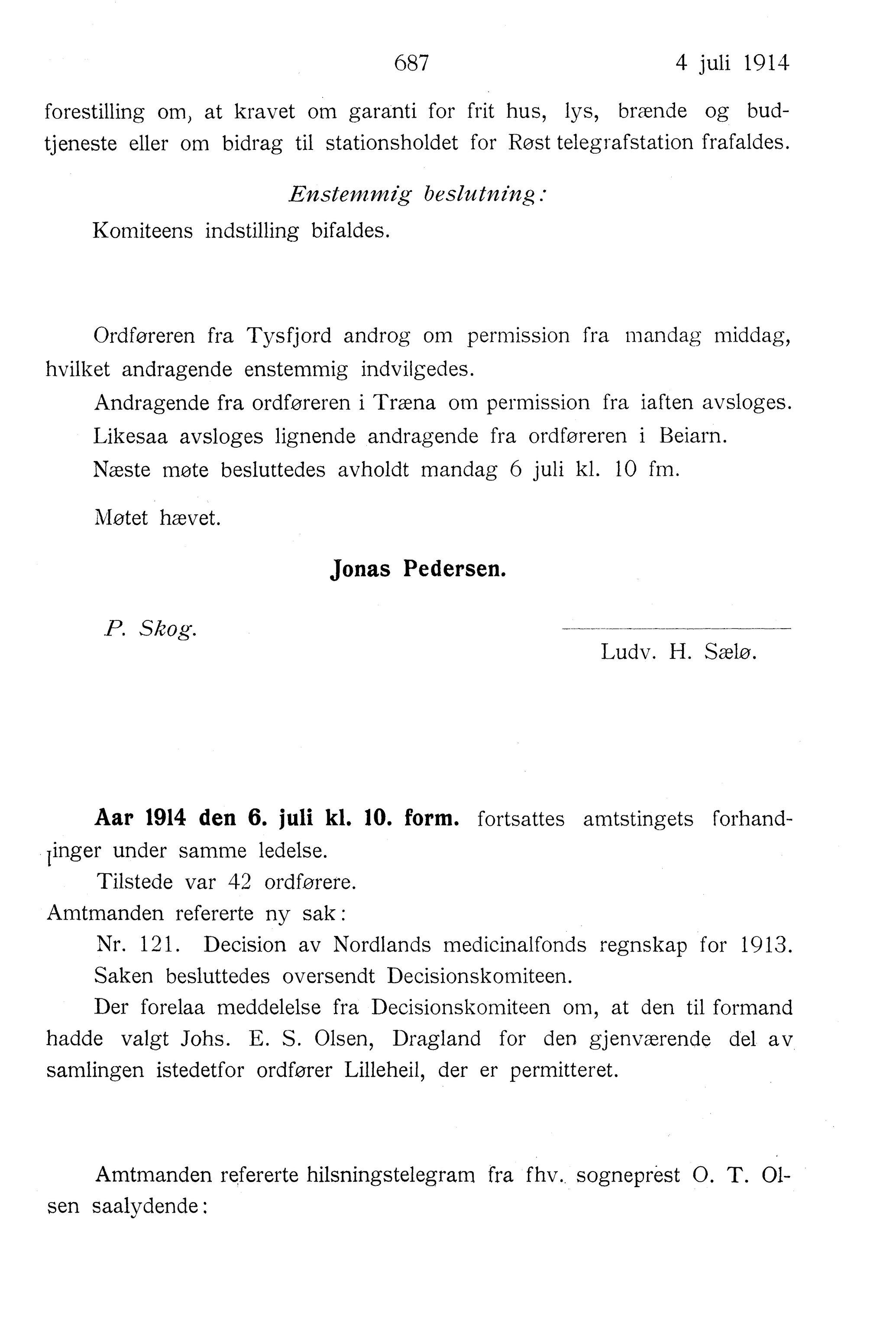 Nordland Fylkeskommune. Fylkestinget, AIN/NFK-17/176/A/Ac/L0037: Fylkestingsforhandlinger 1914, 1914, p. 687
