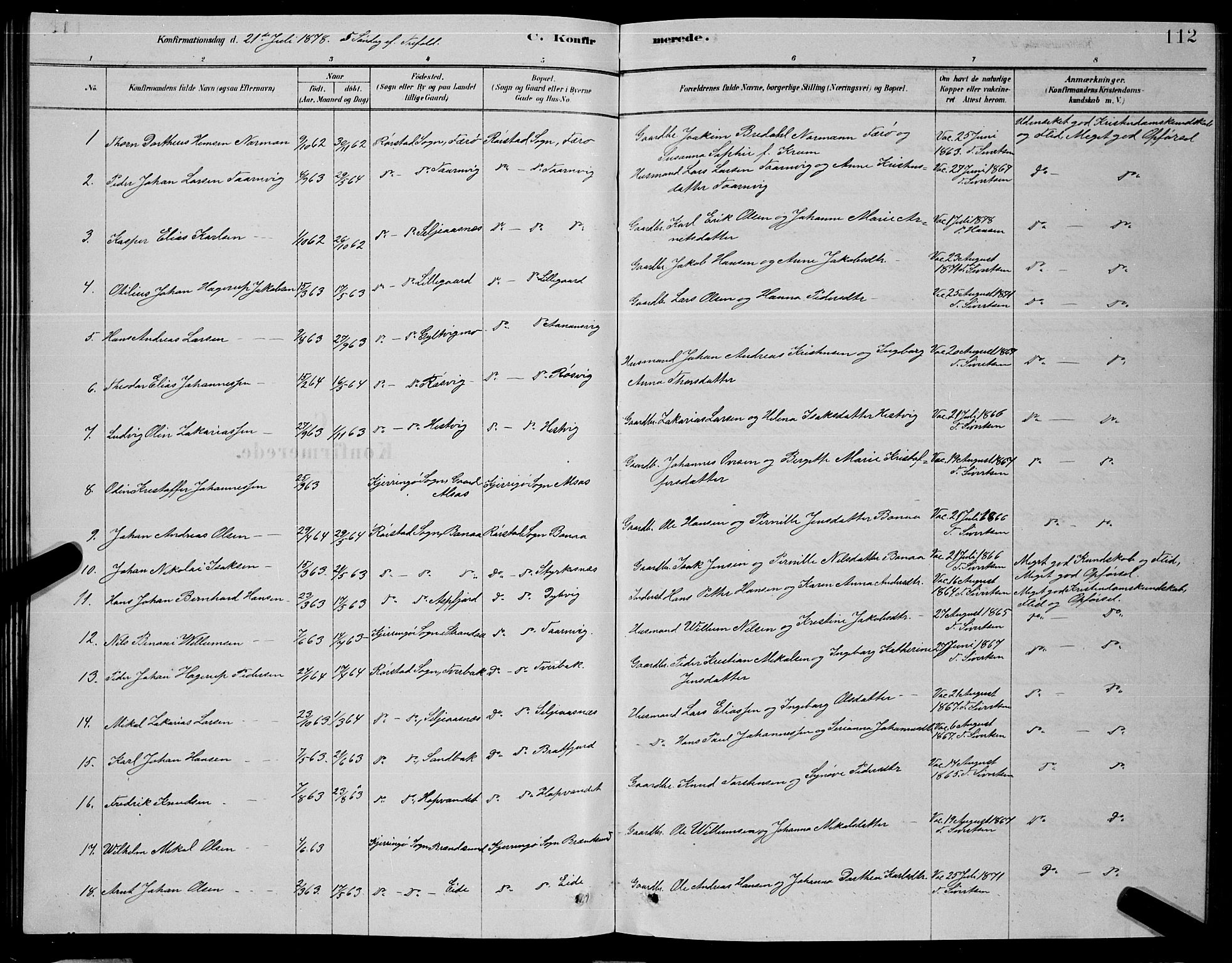 Ministerialprotokoller, klokkerbøker og fødselsregistre - Nordland, AV/SAT-A-1459/853/L0776: Parish register (copy) no. 853C04, 1878-1889, p. 112