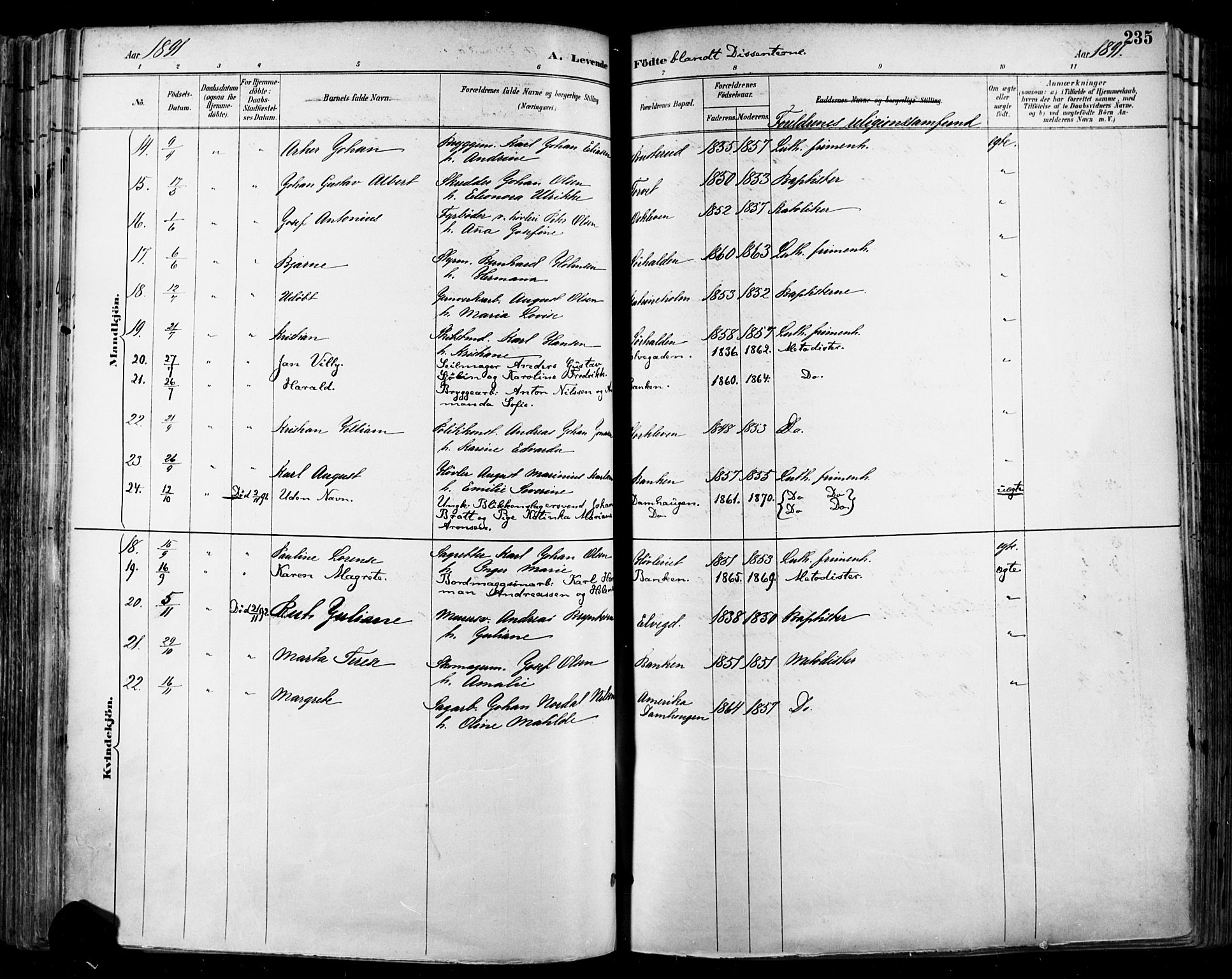 Halden prestekontor Kirkebøker, SAO/A-10909/F/Fa/L0013: Parish register (official) no. I 13, 1890-1906, p. 235