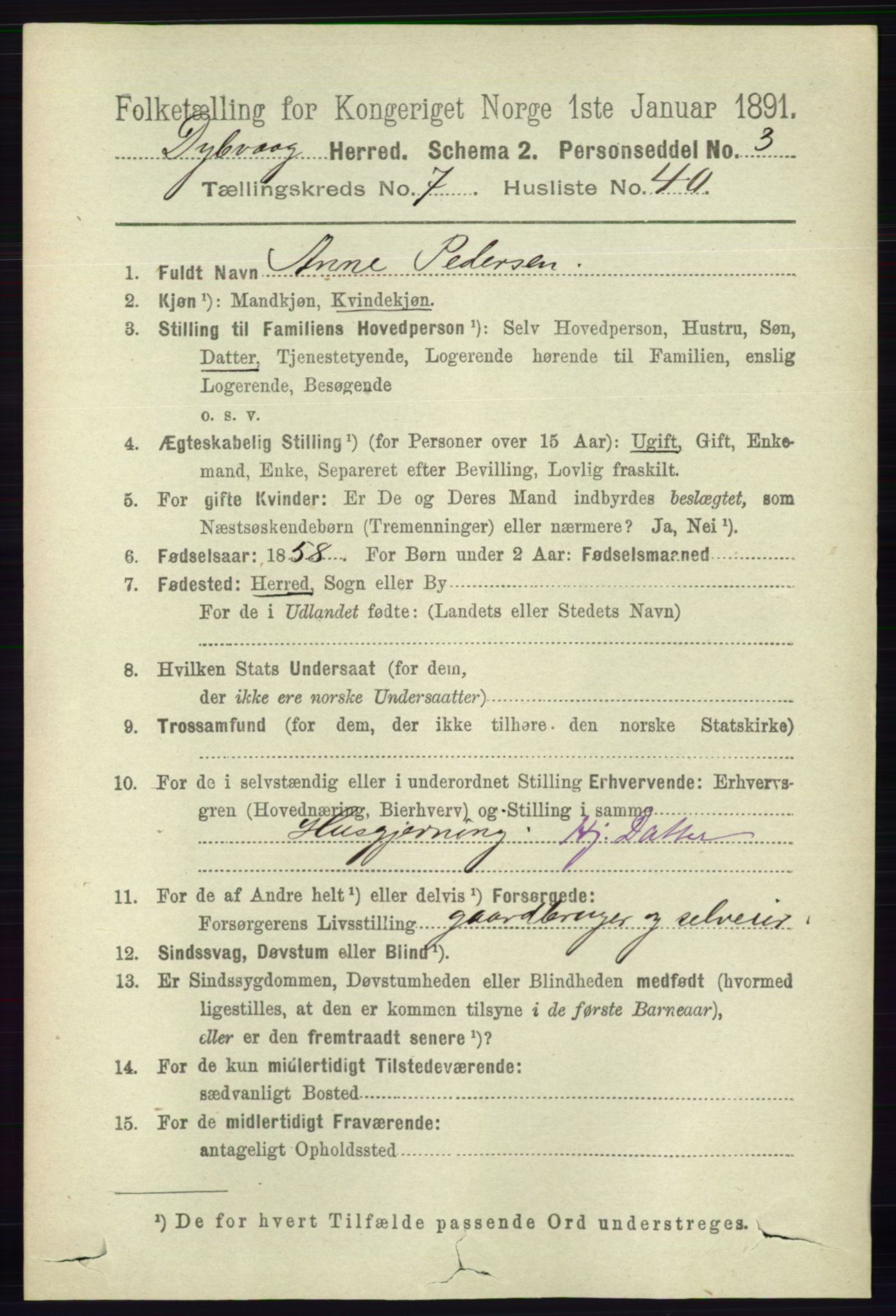 RA, 1891 census for 0915 Dypvåg, 1891, p. 2636