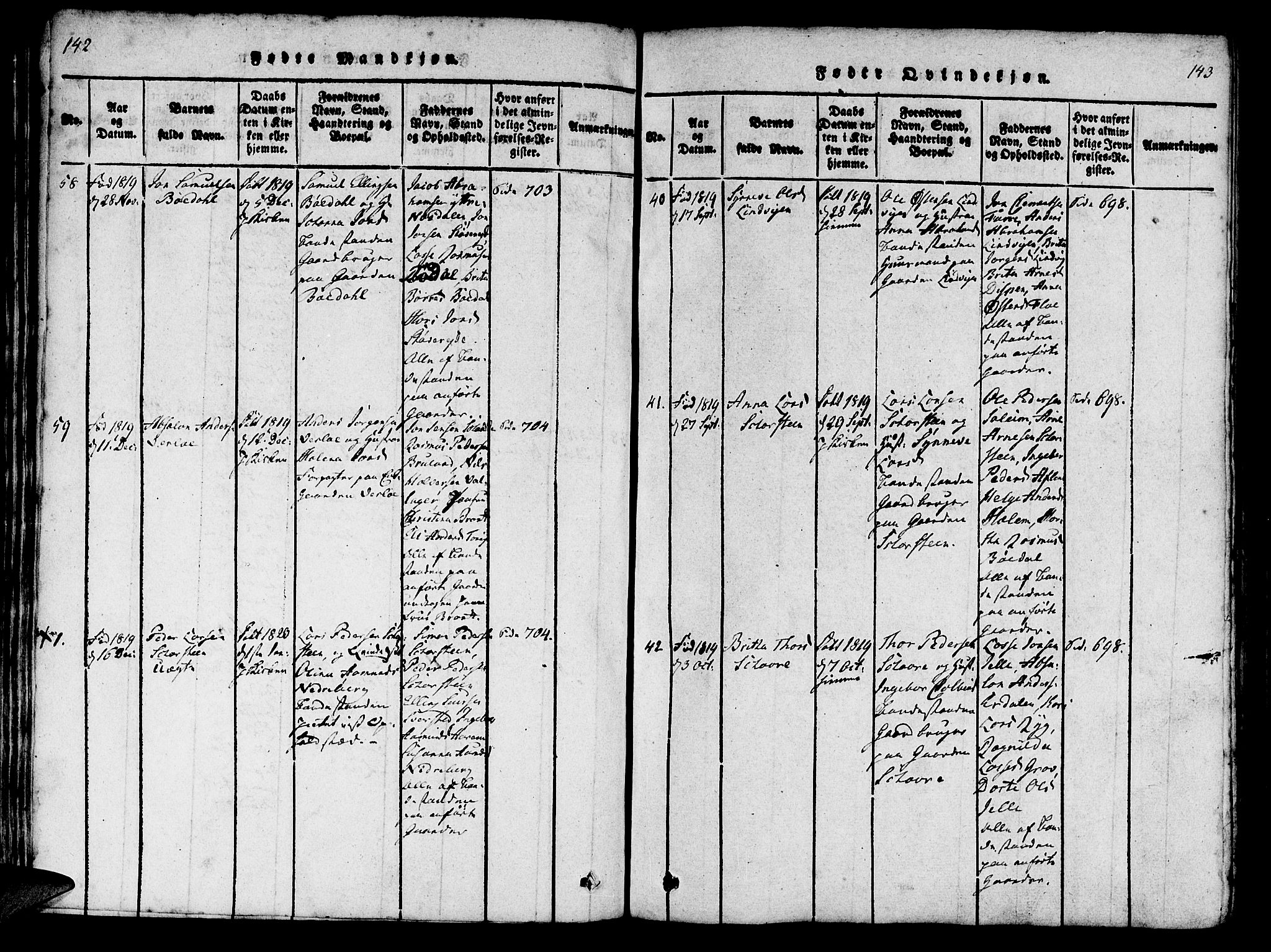 Innvik sokneprestembete, AV/SAB-A-80501: Parish register (official) no. A 2, 1816-1821, p. 142-143