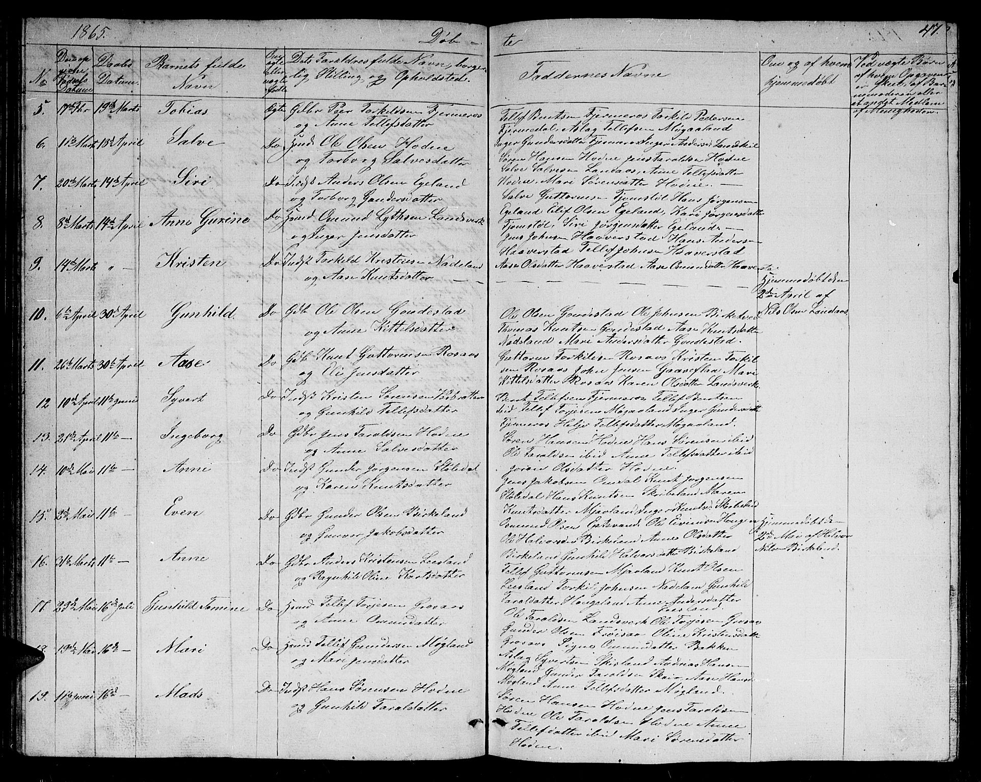 Evje sokneprestkontor, AV/SAK-1111-0008/F/Fb/Fbc/L0002: Parish register (copy) no. B 2, 1849-1876, p. 47