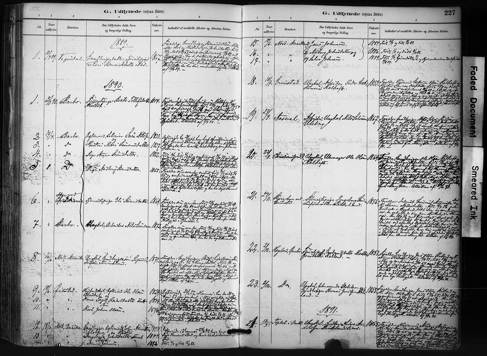 Evje sokneprestkontor, SAK/1111-0008/F/Fa/Fab/L0003: Parish register (official) no. A 3, 1884-1909, p. 227