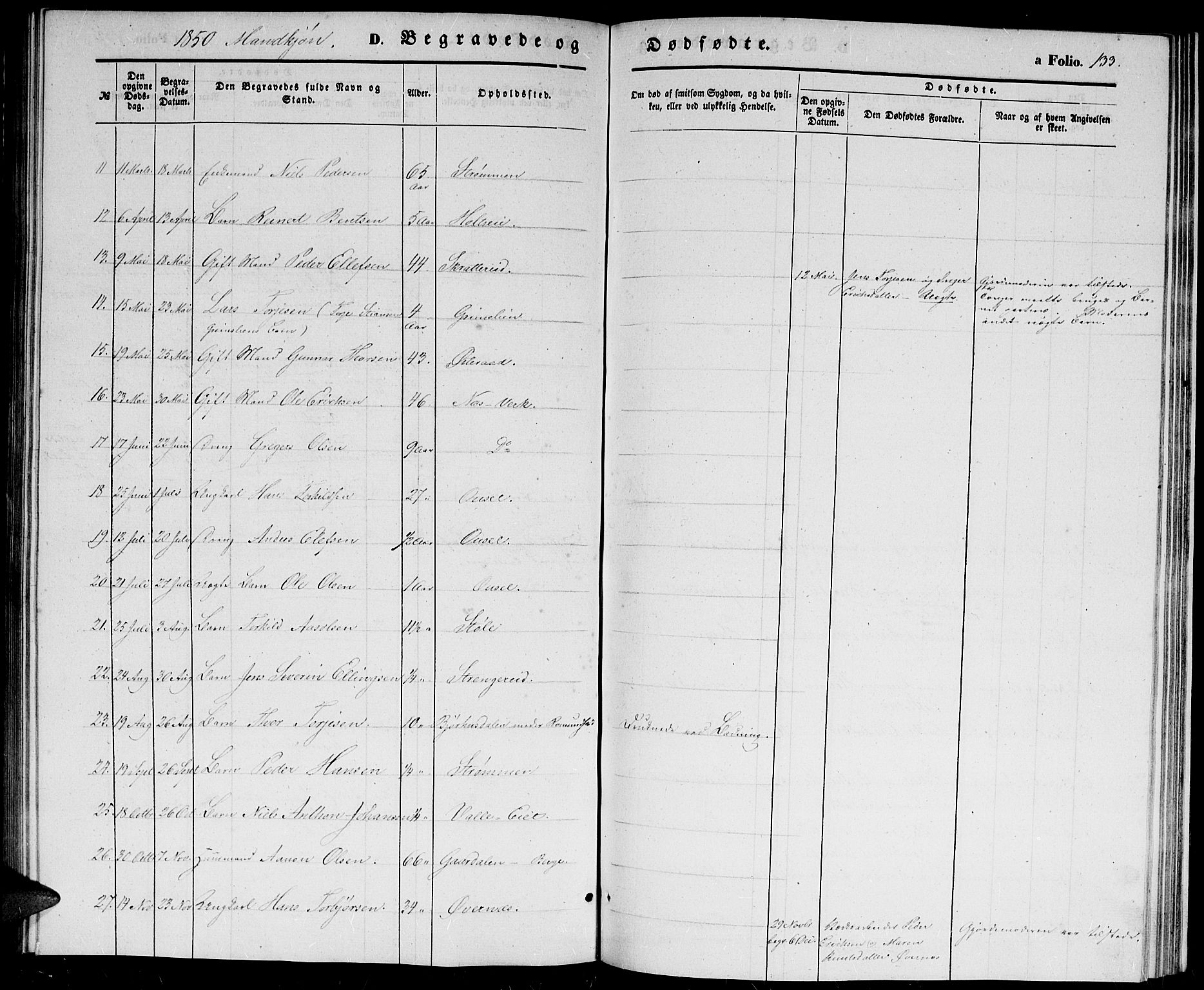 Holt sokneprestkontor, AV/SAK-1111-0021/F/Fb/L0007: Parish register (copy) no. B 7, 1849-1858, p. 133