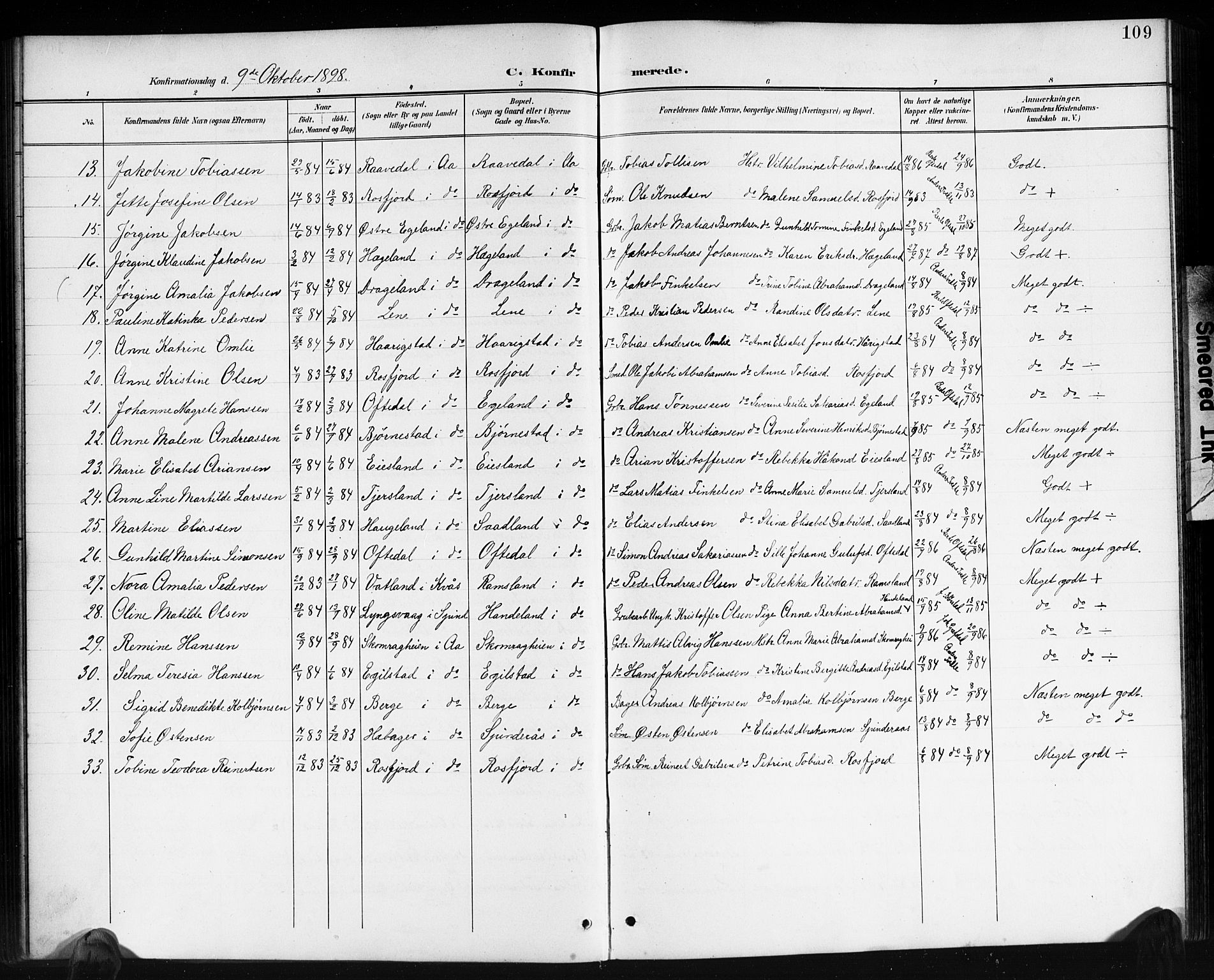 Lyngdal sokneprestkontor, SAK/1111-0029/F/Fb/Fbc/L0005: Parish register (copy) no. B 5, 1897-1913, p. 109