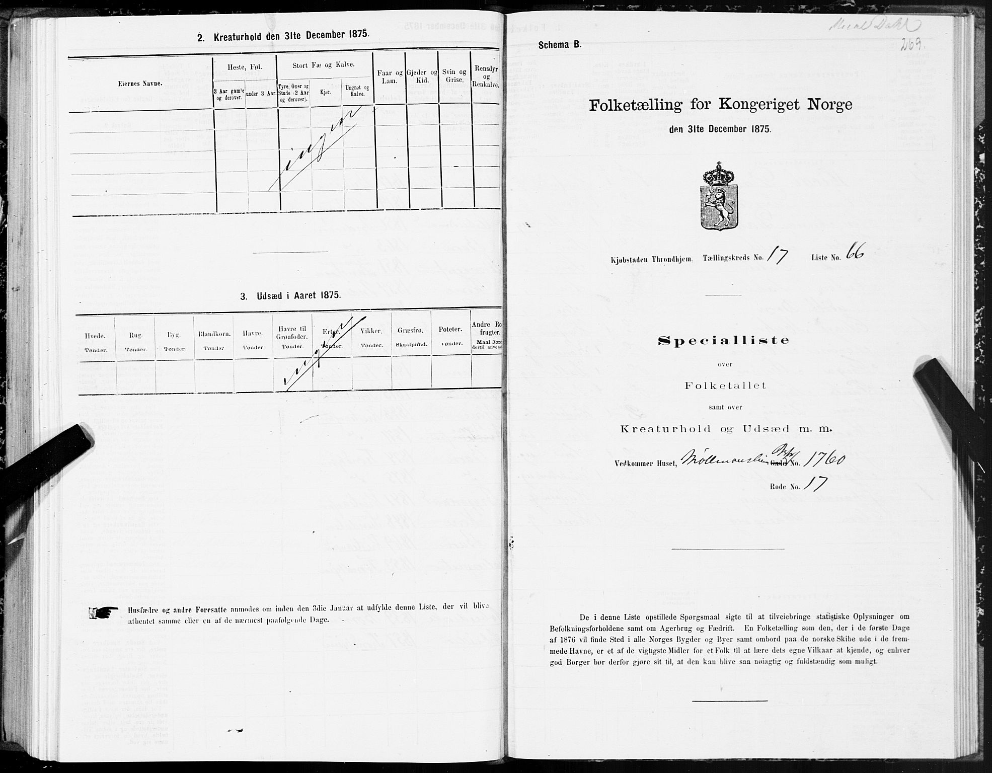 SAT, 1875 census for 1601 Trondheim, 1875, p. 9269