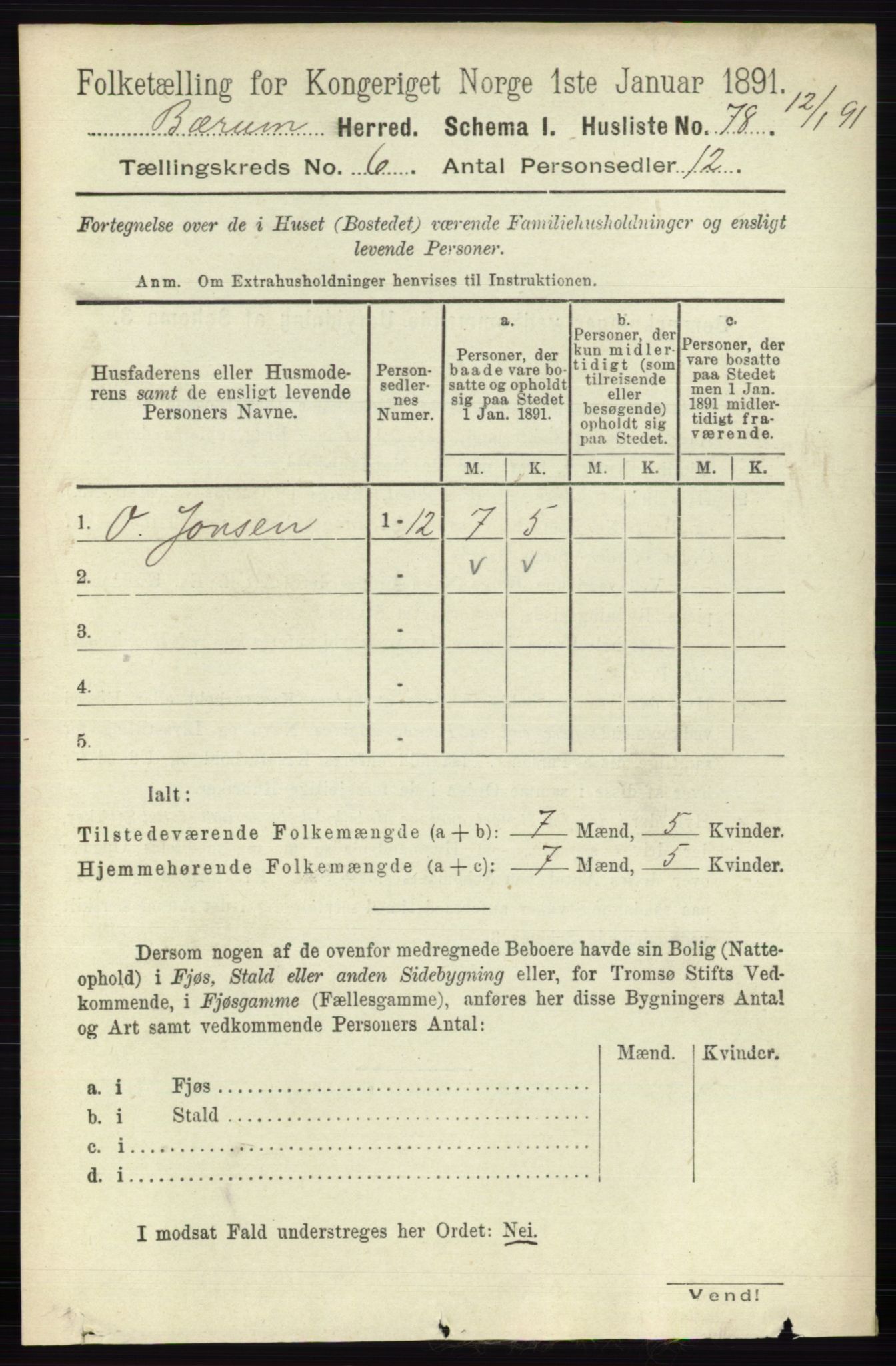 RA, 1891 census for 0219 Bærum, 1891, p. 3503