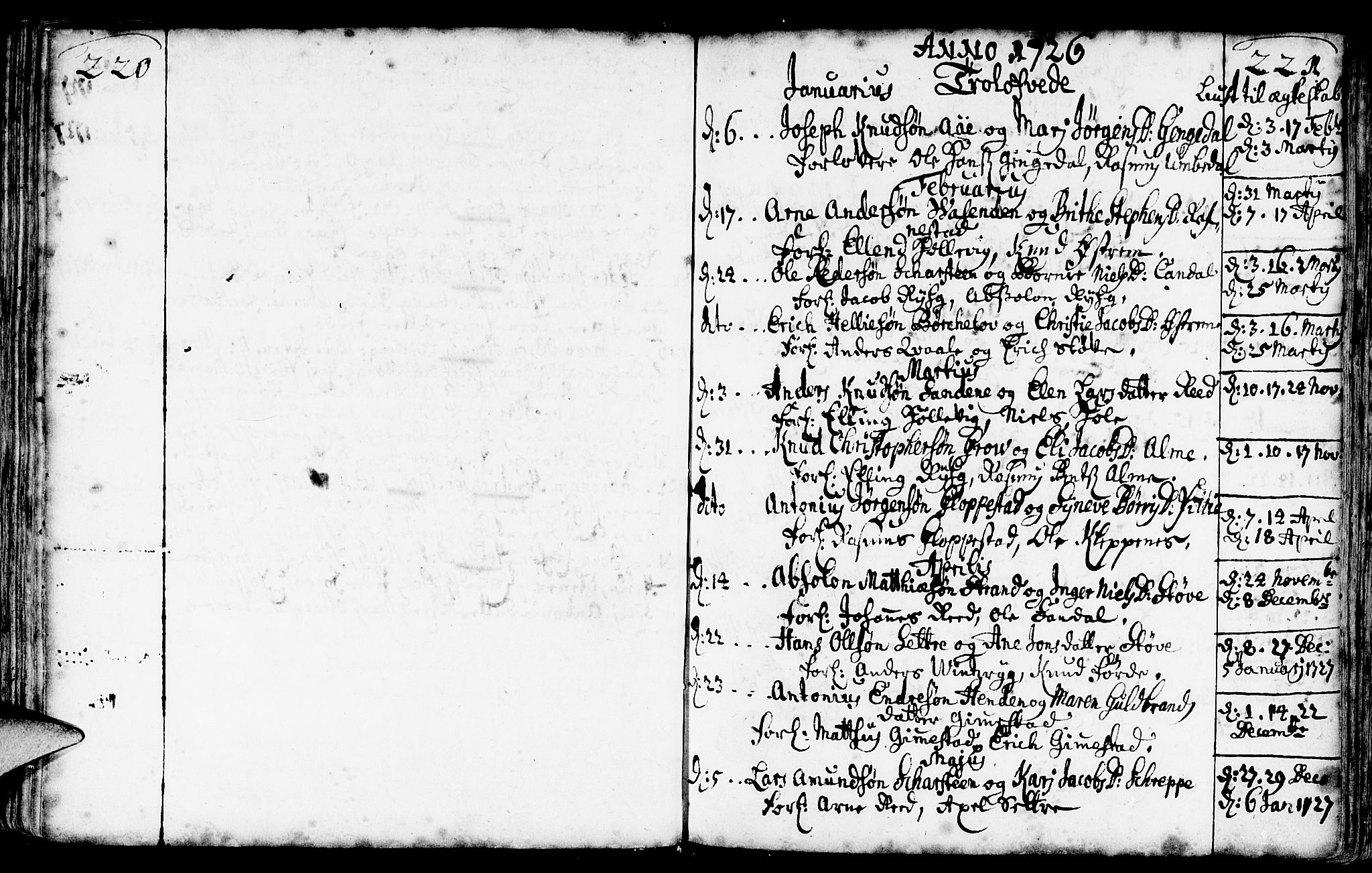 Gloppen sokneprestembete, AV/SAB-A-80101/H/Haa/Haaa/L0002: Parish register (official) no. A 2, 1712-1735, p. 220-221