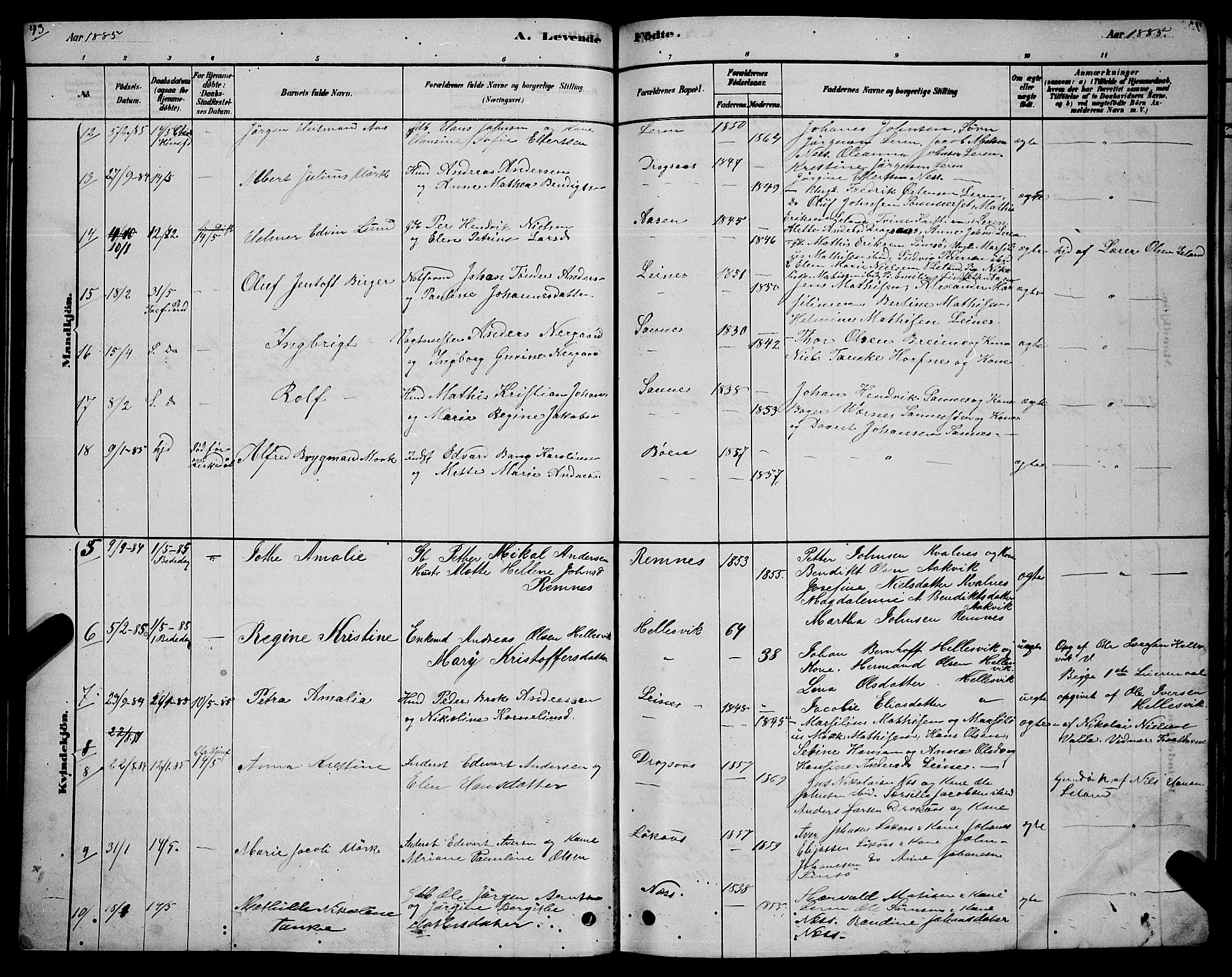 Ministerialprotokoller, klokkerbøker og fødselsregistre - Nordland, AV/SAT-A-1459/831/L0477: Parish register (copy) no. 831C04, 1878-1897, p. 43