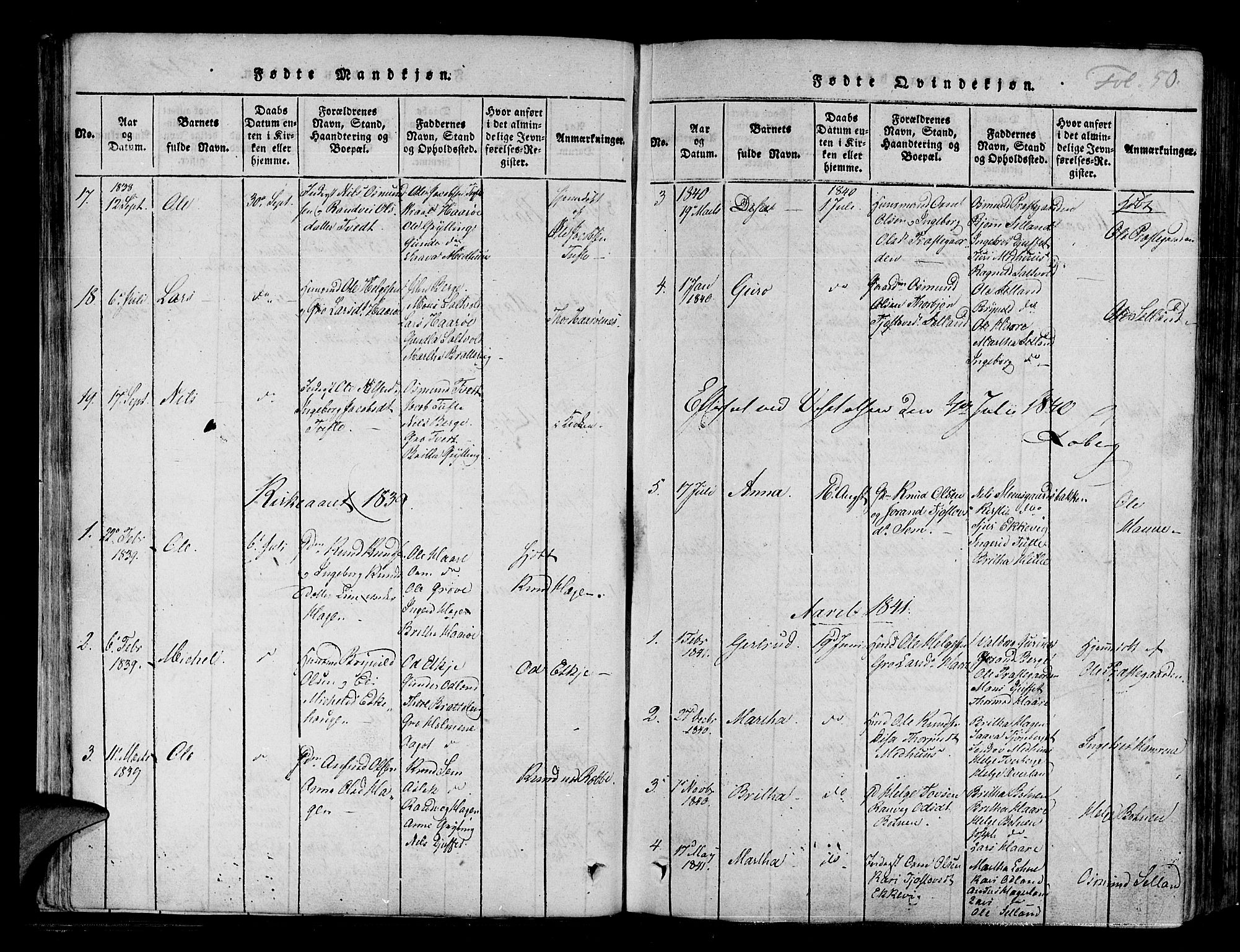 Røldal sokneprestembete, SAB/A-100247: Parish register (official) no. A 2, 1817-1856, p. 50
