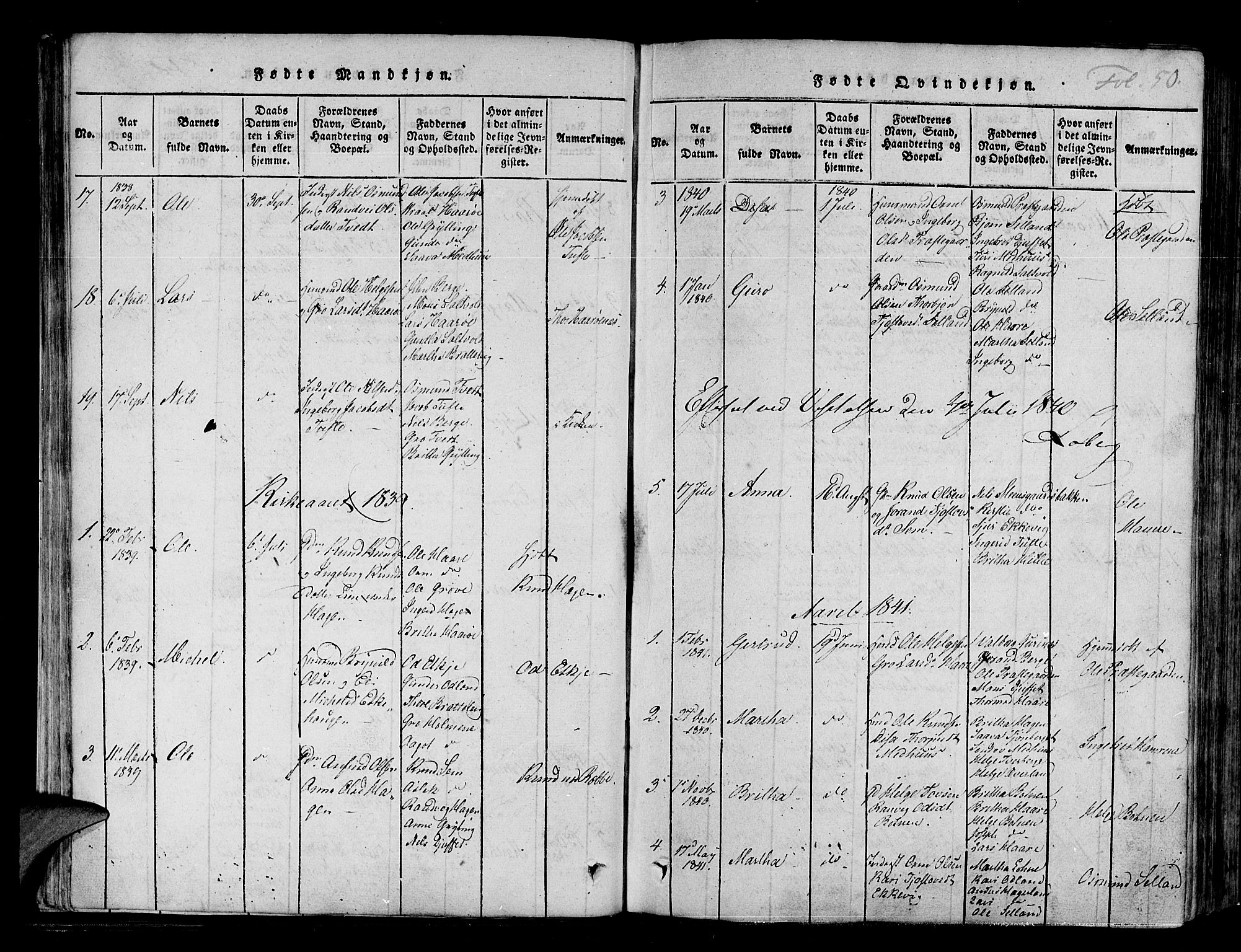 Røldal sokneprestembete, AV/SAB-A-100247: Parish register (official) no. A 2, 1817-1856, p. 50