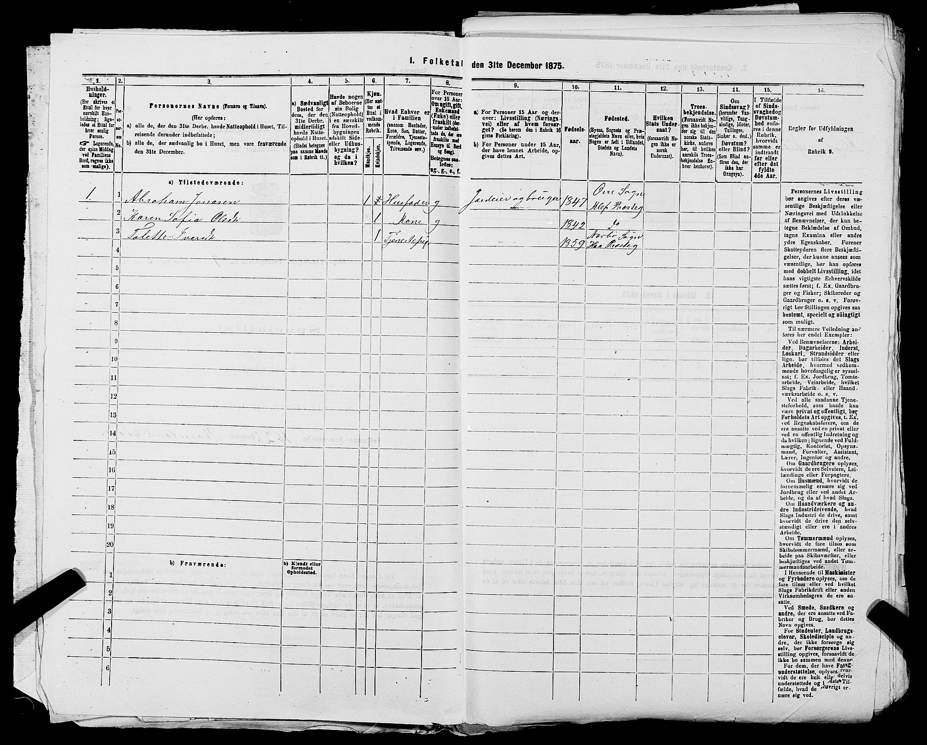 SAST, 1875 census for 1120P Klepp, 1875, p. 40