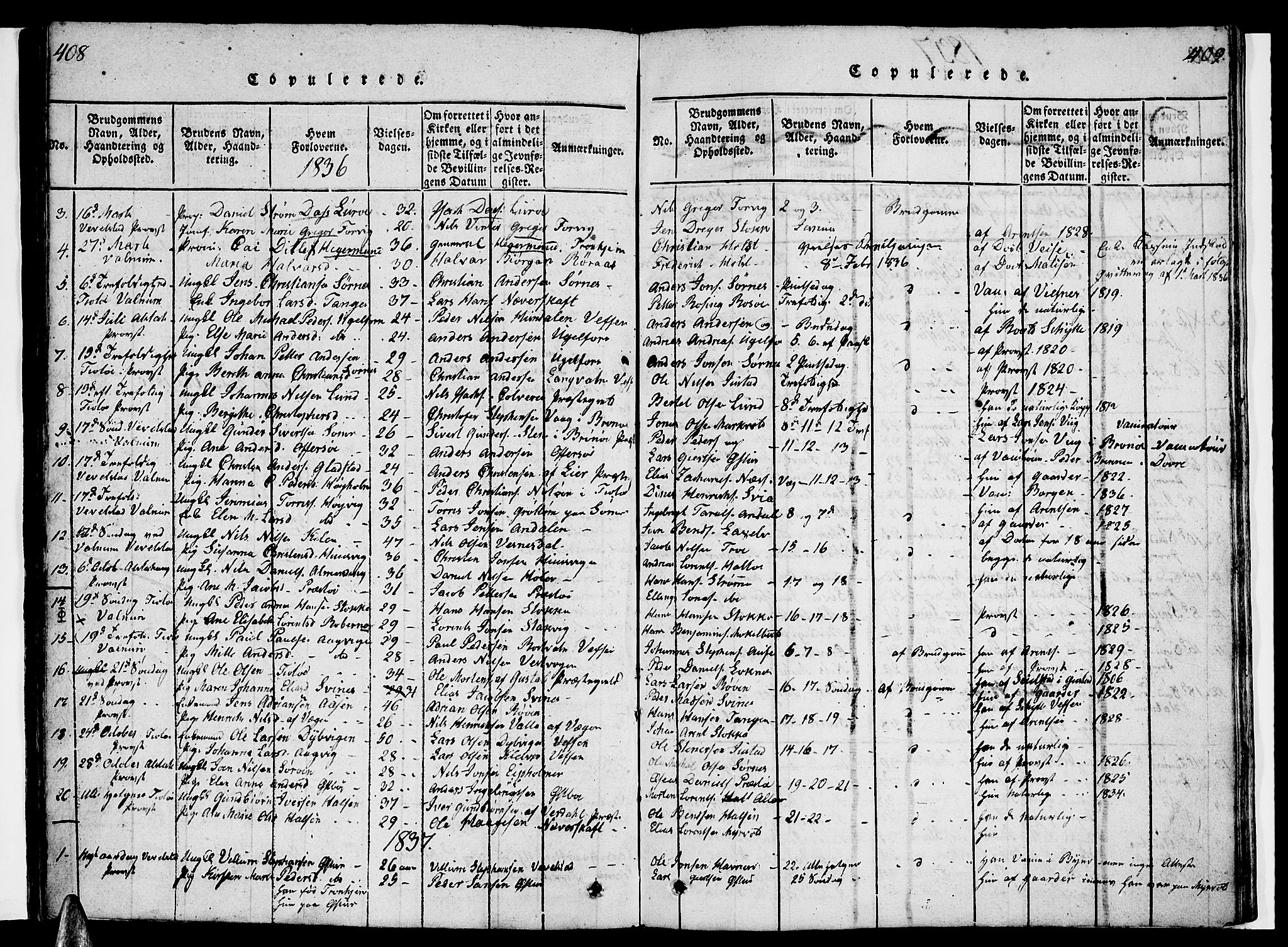 Ministerialprotokoller, klokkerbøker og fødselsregistre - Nordland, AV/SAT-A-1459/830/L0457: Parish register (copy) no. 830C01 /1, 1820-1842, p. 408-409