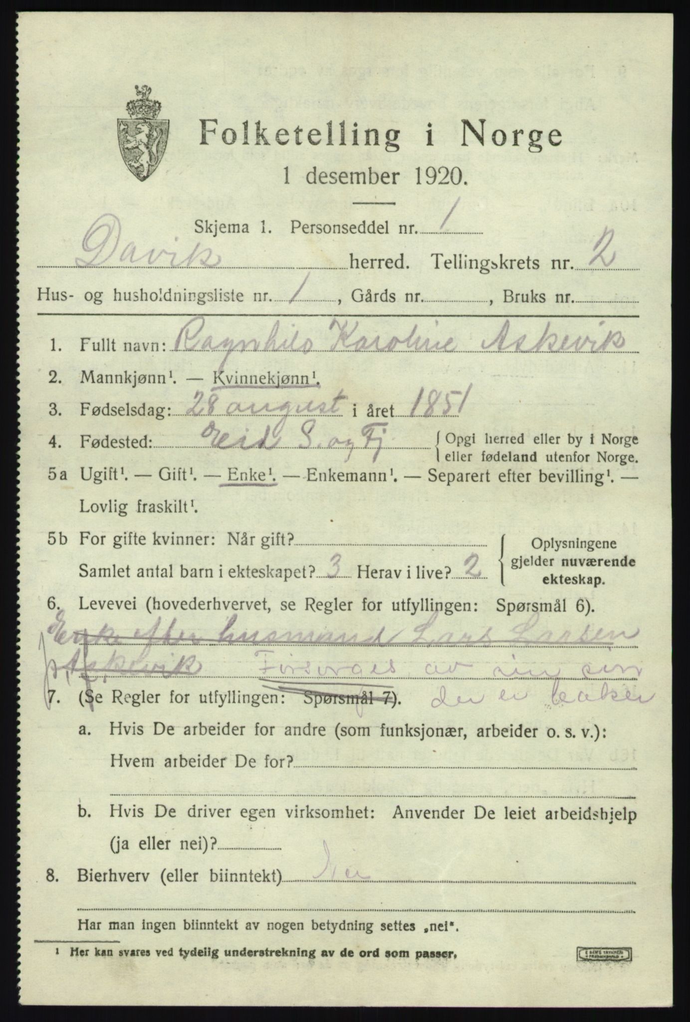 SAB, 1920 census for Davik, 1920, p. 1271