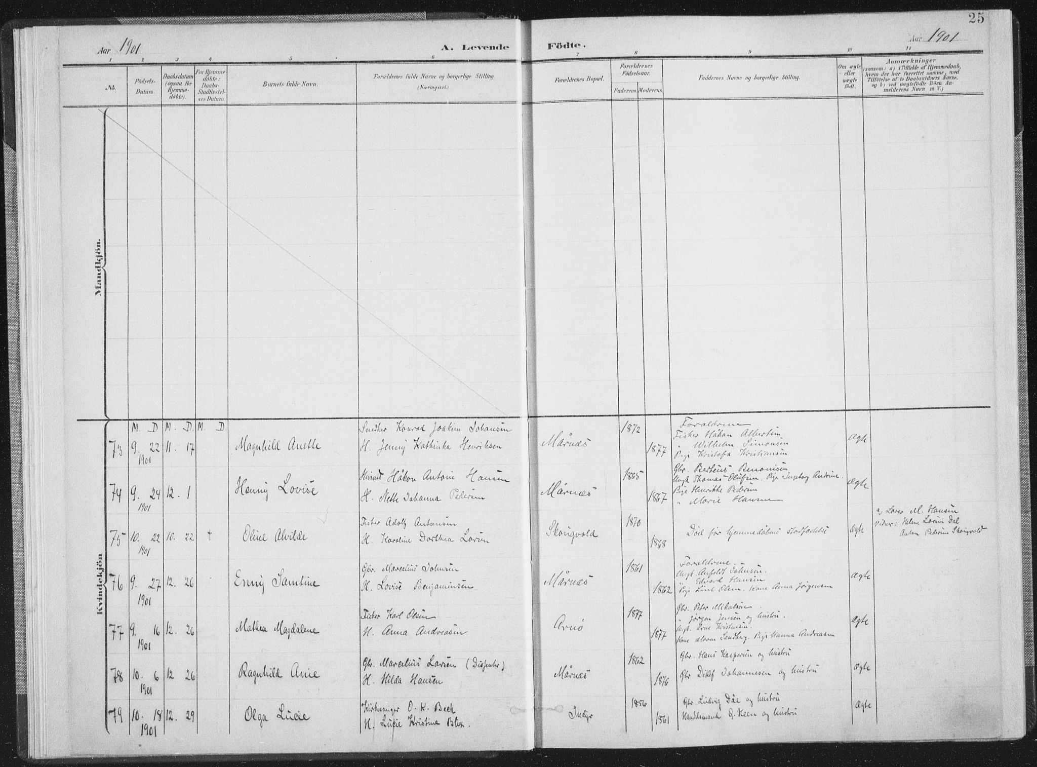 Ministerialprotokoller, klokkerbøker og fødselsregistre - Nordland, SAT/A-1459/805/L0102: Parish register (official) no. 805A08I, 1900-1909, p. 25