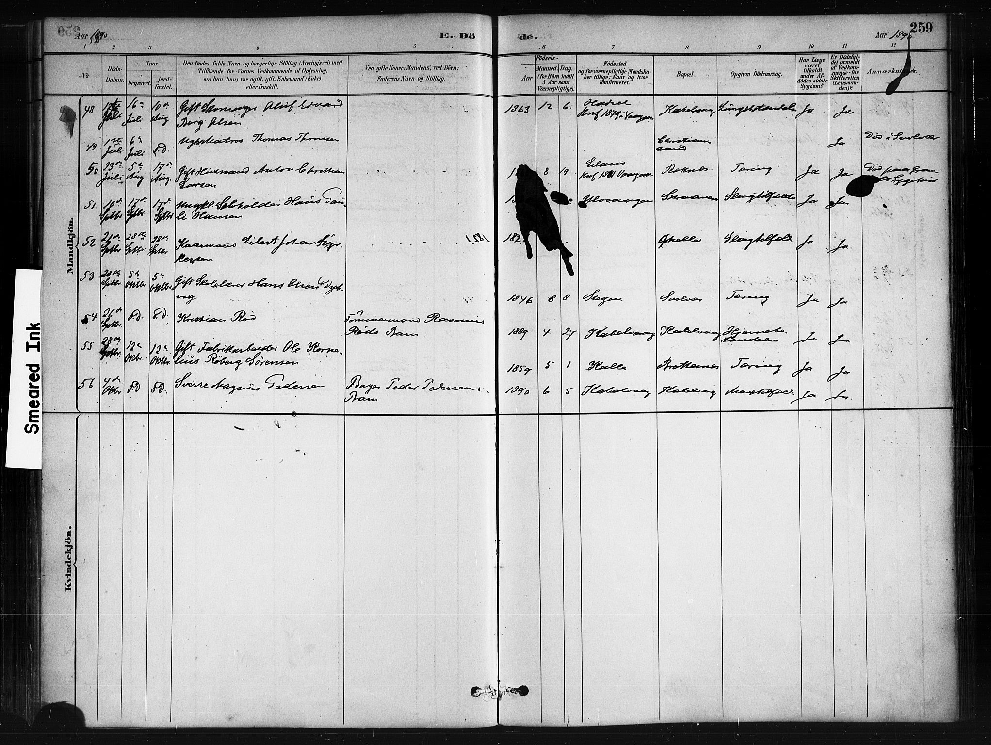 Ministerialprotokoller, klokkerbøker og fødselsregistre - Nordland, AV/SAT-A-1459/874/L1059: Parish register (official) no. 874A03, 1884-1890, p. 259