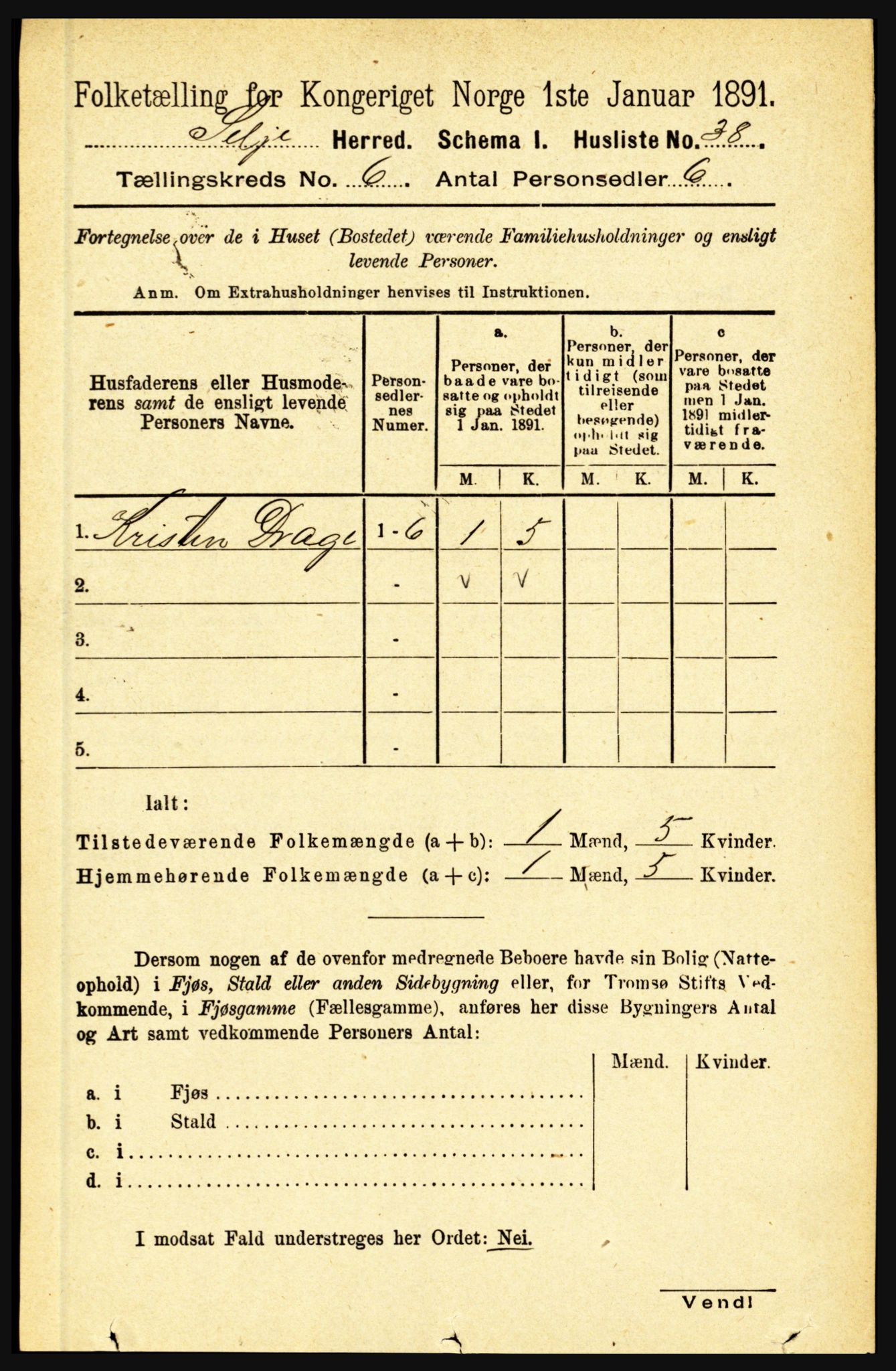 RA, 1891 census for 1441 Selje, 1891, p. 1654