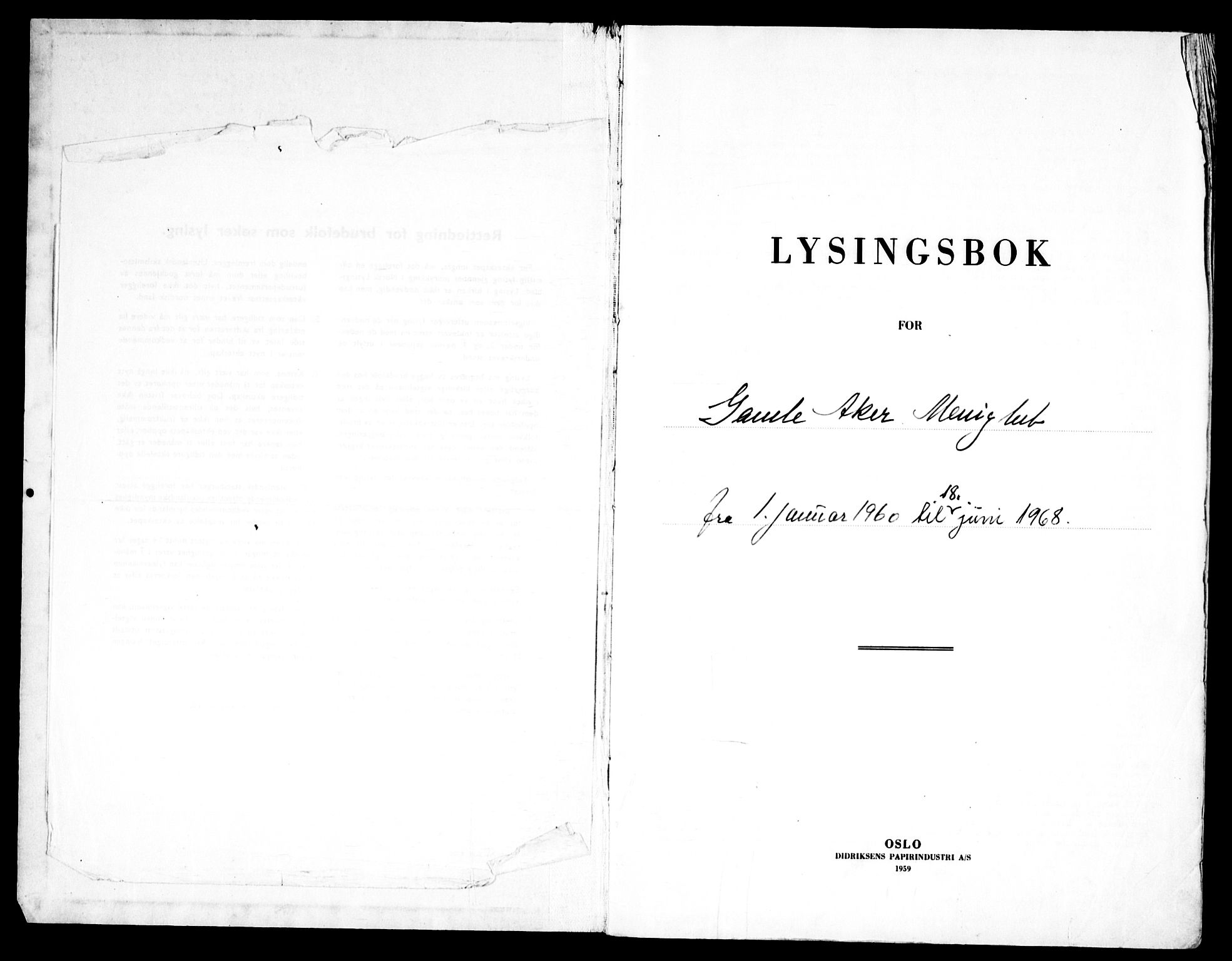 Gamle Aker prestekontor Kirkebøker, AV/SAO-A-10617a/H/L0012: Banns register no. 12, 1960-1968