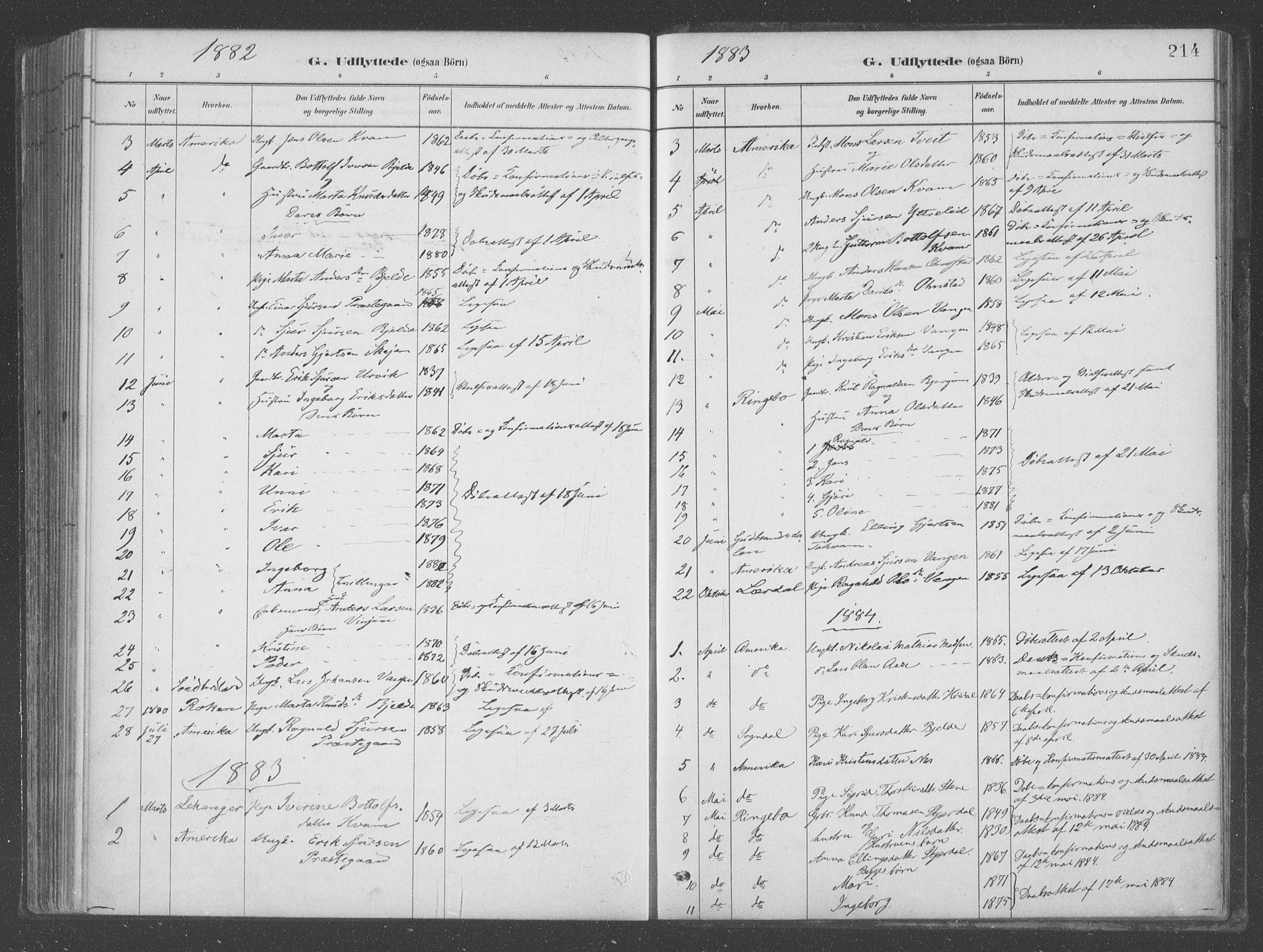 Aurland sokneprestembete, SAB/A-99937/H/Ha/Hab/L0001: Parish register (official) no. B  1, 1880-1909, p. 214