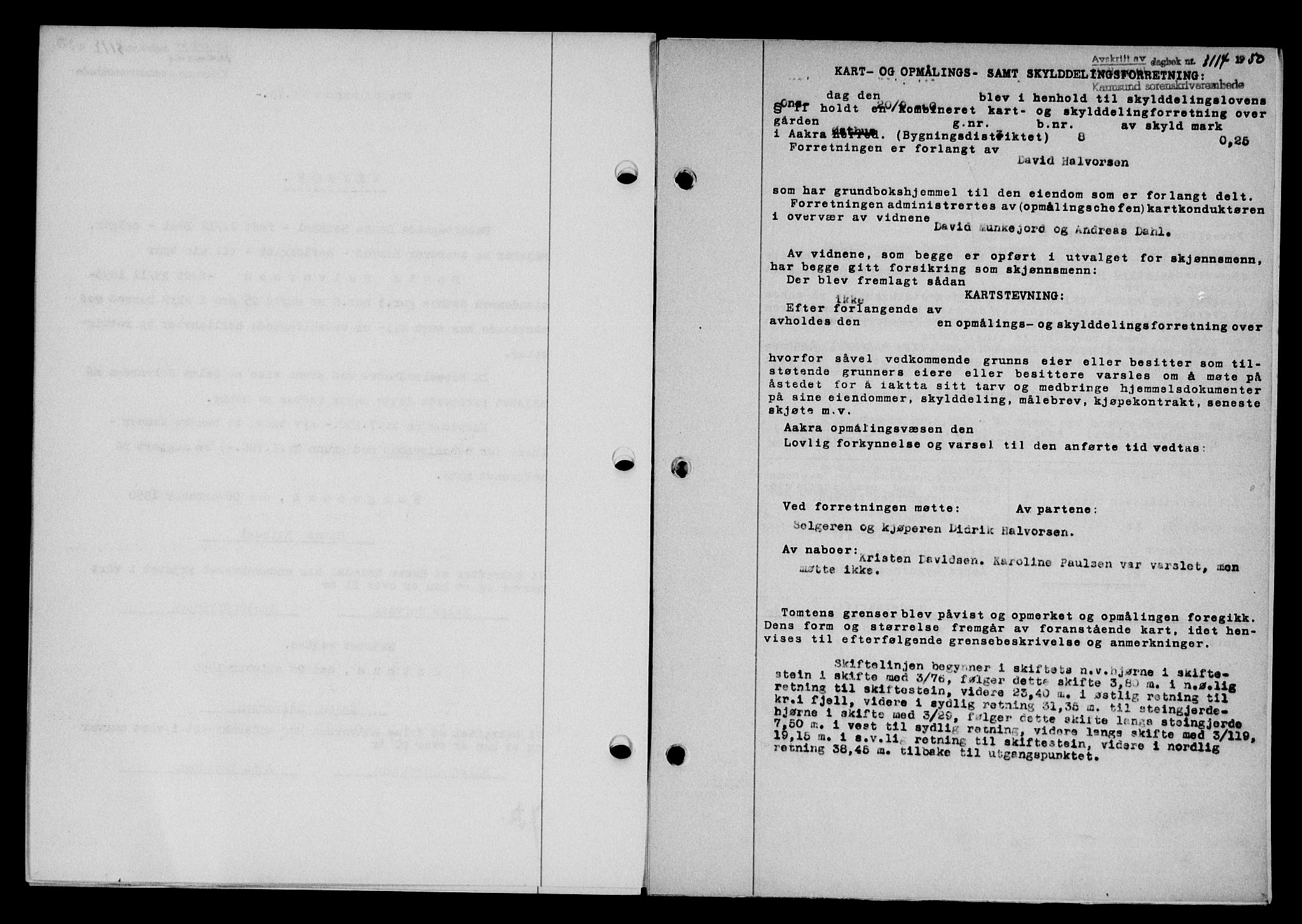 Karmsund sorenskriveri, SAST/A-100311/01/II/IIB/L0101: Mortgage book no. 81A, 1950-1951, Diary no: : 3114/1950