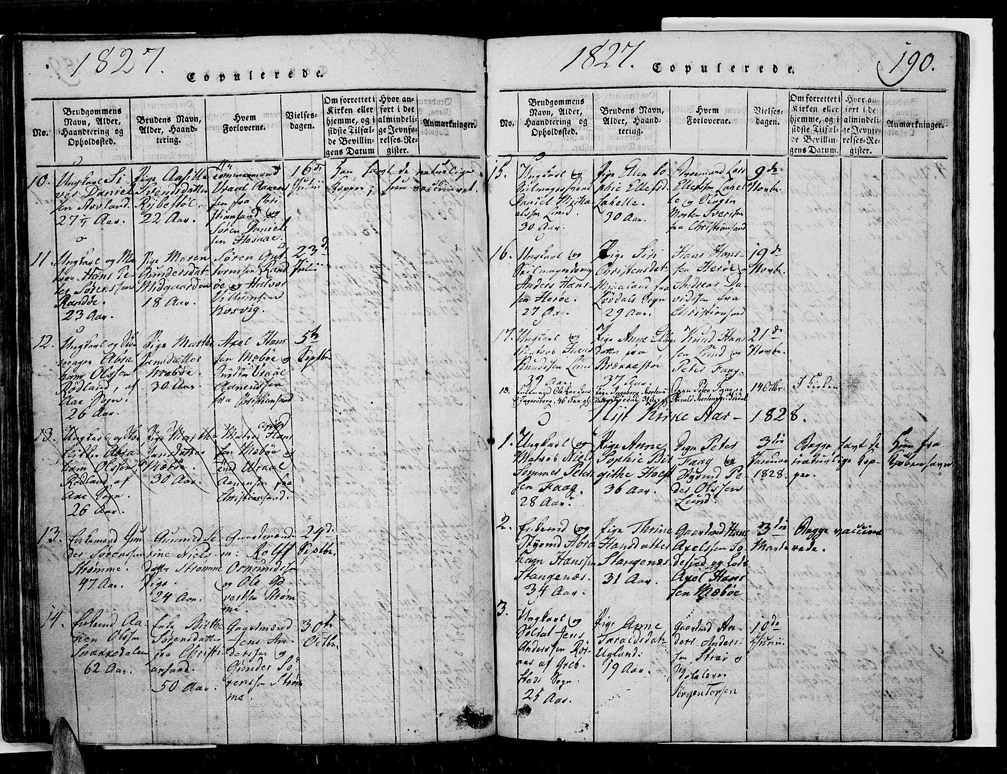 Oddernes sokneprestkontor, AV/SAK-1111-0033/F/Fb/Fba/L0003: Parish register (copy) no. B 3, 1820-1838, p. 190