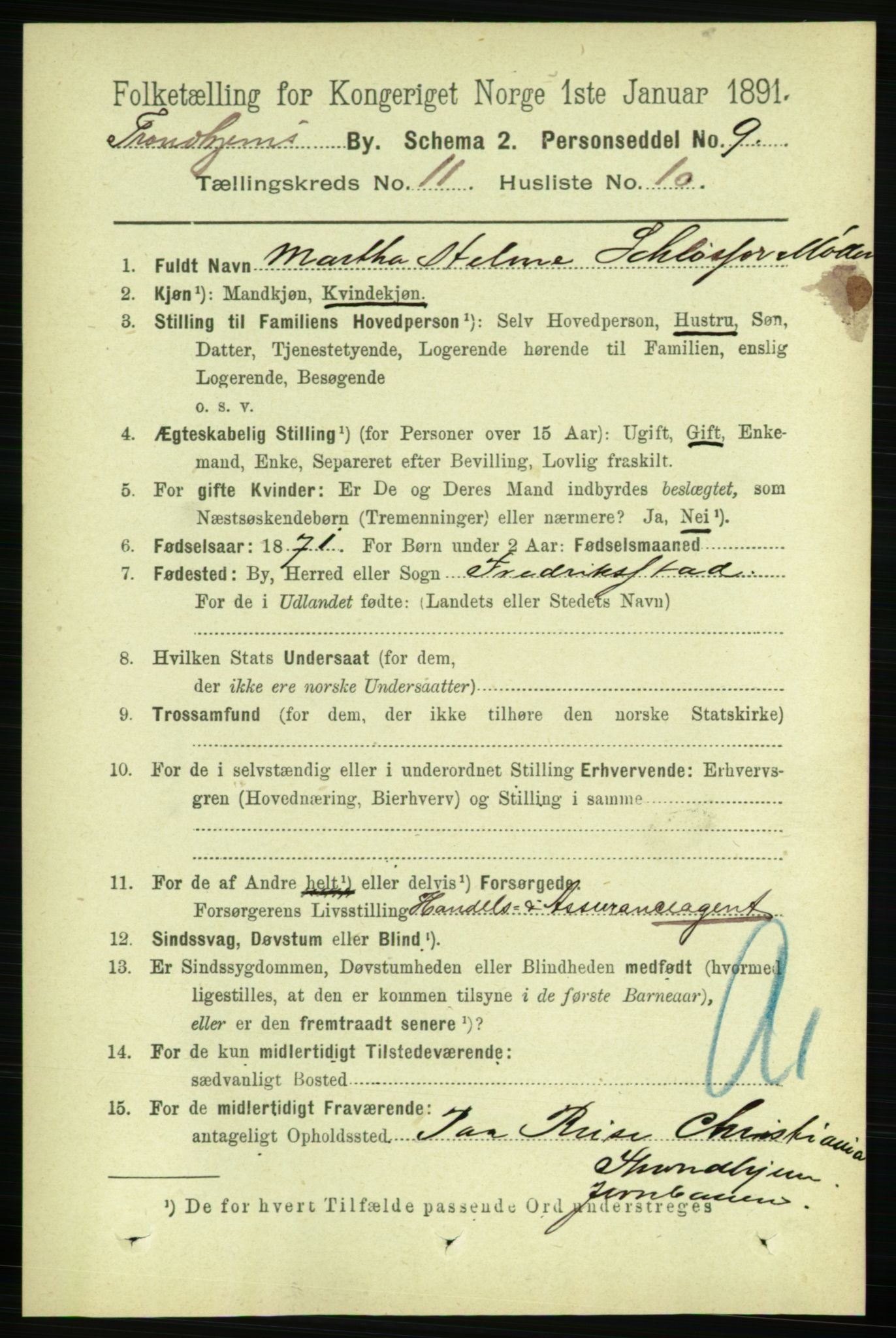 RA, 1891 census for 1601 Trondheim, 1891, p. 9313