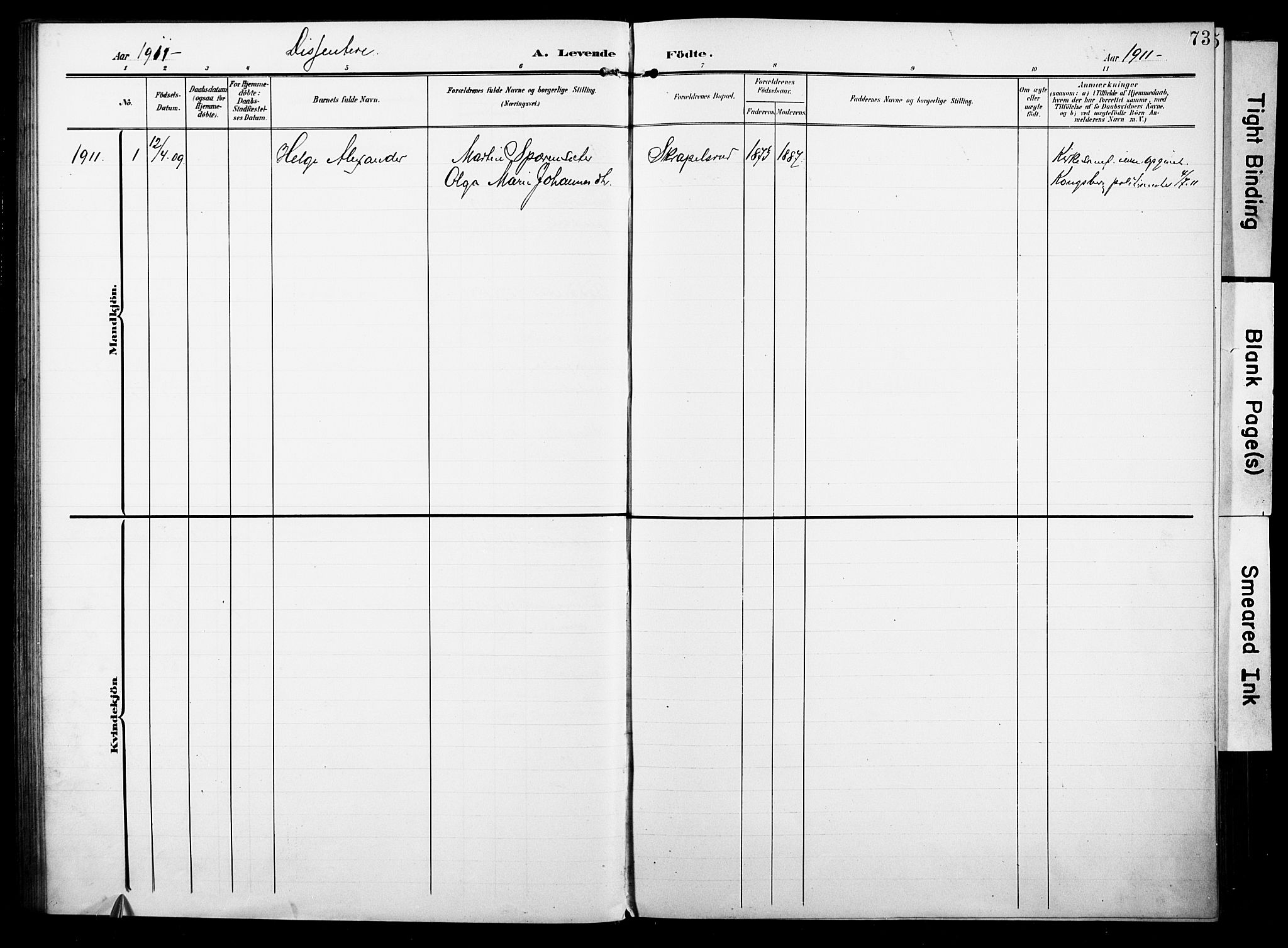 Fiskum kirkebøker, SAKO/A-15/F/Fa/L0004: Parish register (official) no. 4, 1906-1924, p. 73