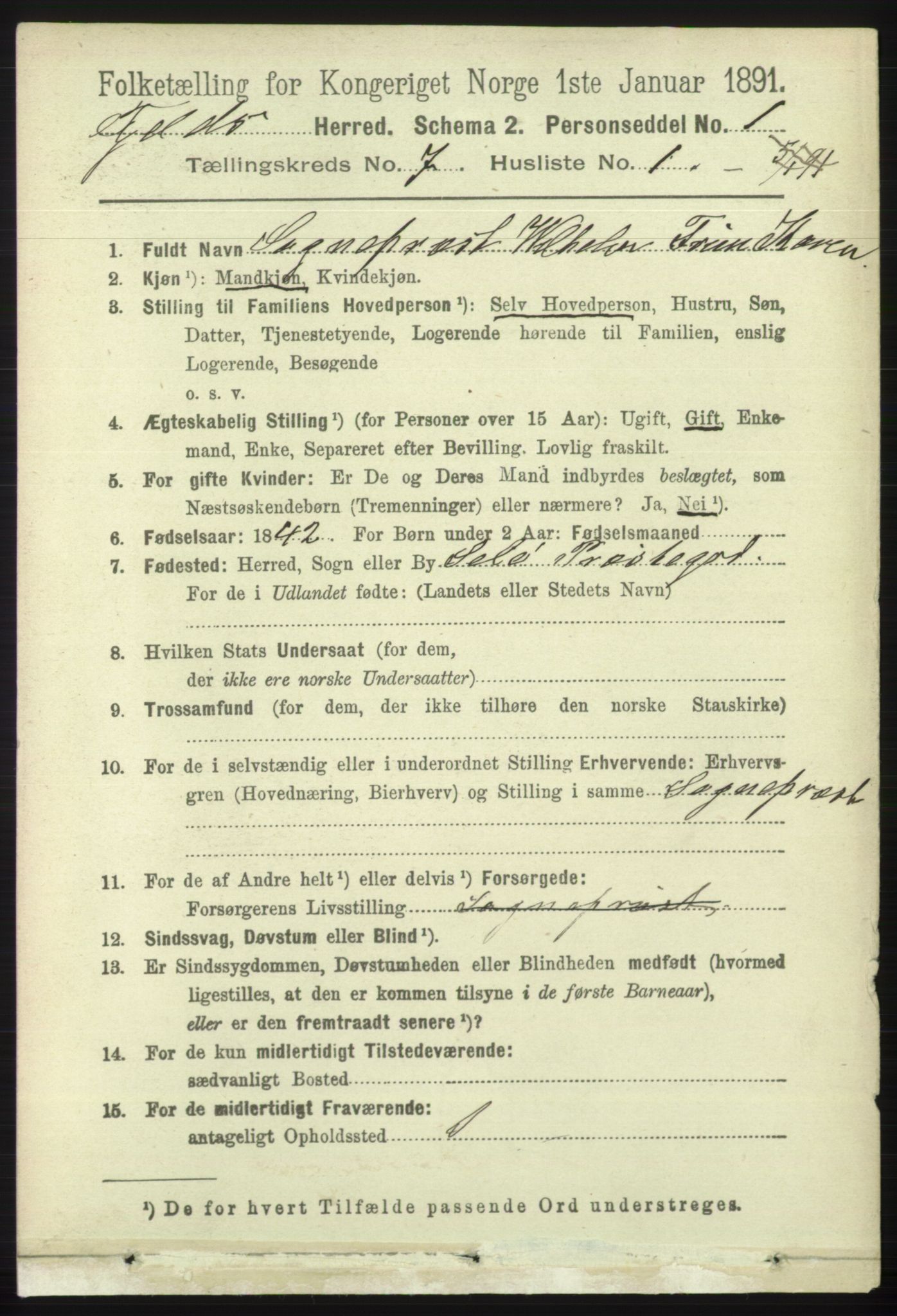 RA, 1891 census for 1246 Fjell, 1891, p. 3409