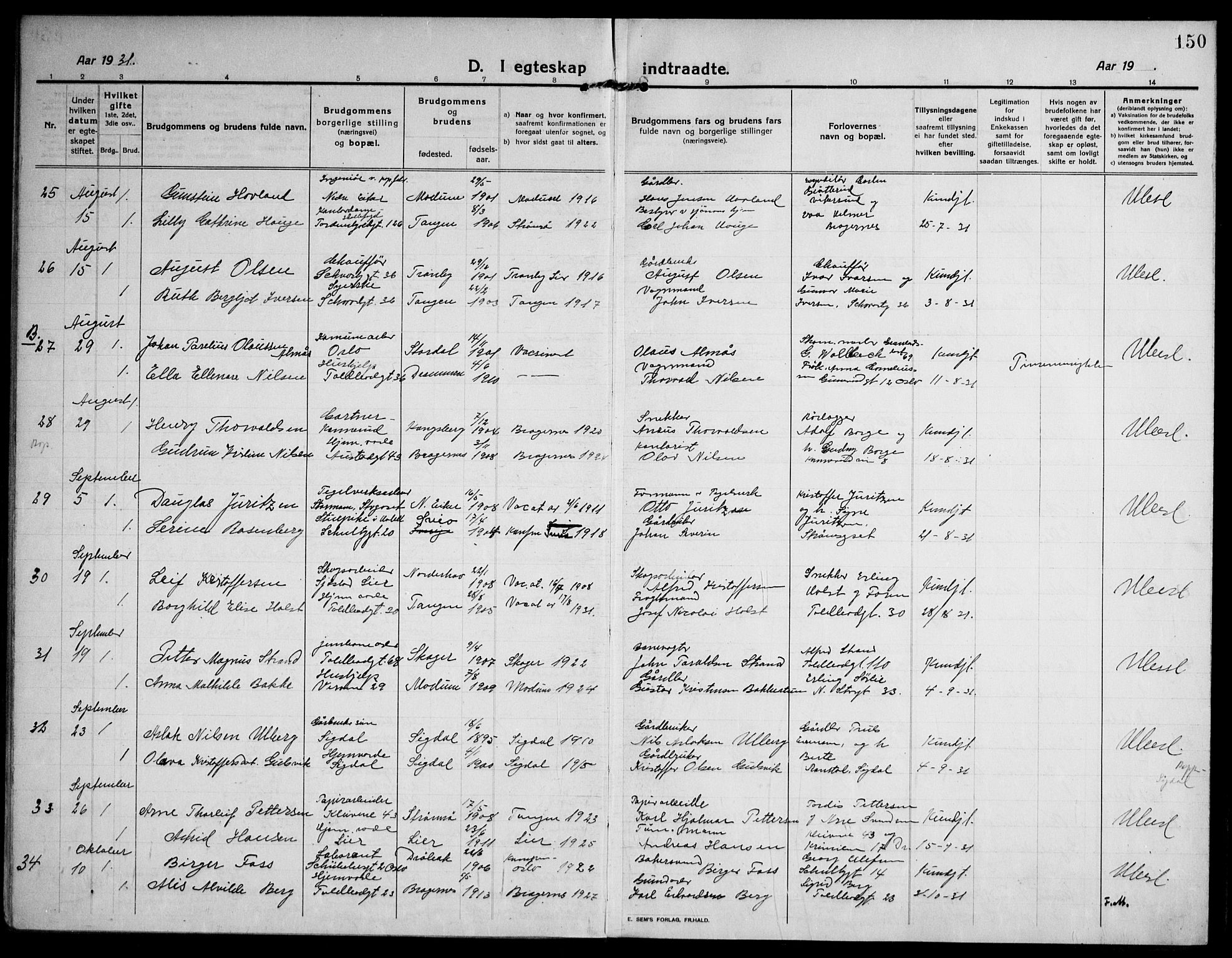 Strømsø kirkebøker, AV/SAKO-A-246/F/Fa/L0027: Parish register (official) no. I 28, 1912-1931, p. 150