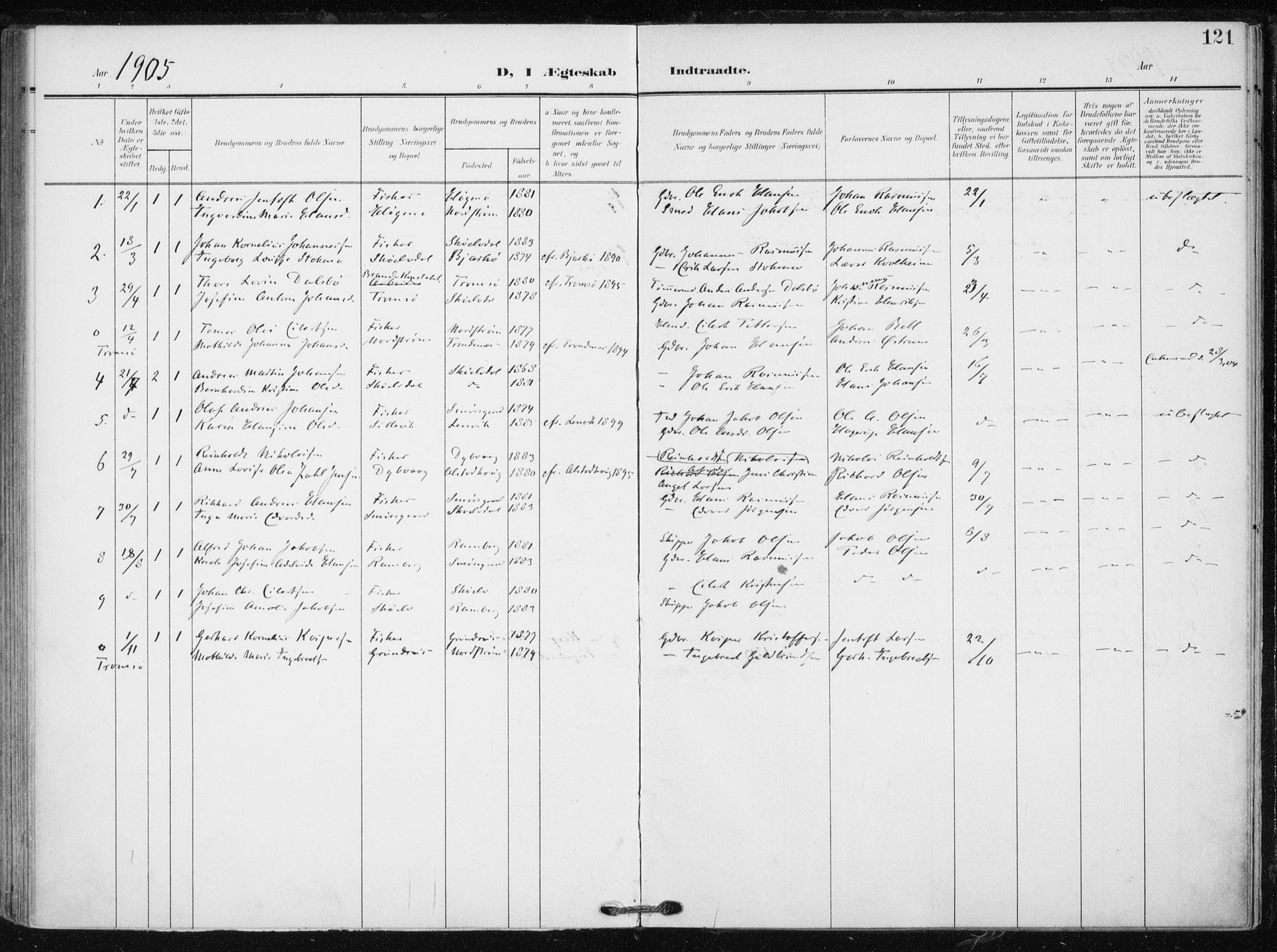 Tranøy sokneprestkontor, SATØ/S-1313/I/Ia/Iaa/L0012kirke: Parish register (official) no. 12, 1905-1918, p. 121