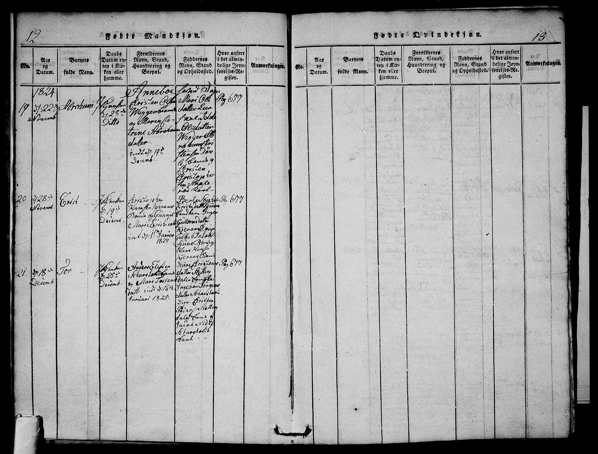 Andebu kirkebøker, AV/SAKO-A-336/G/Ga/L0002: Parish register (copy) no. I 2 /1, 1823-1832, p. 12-13