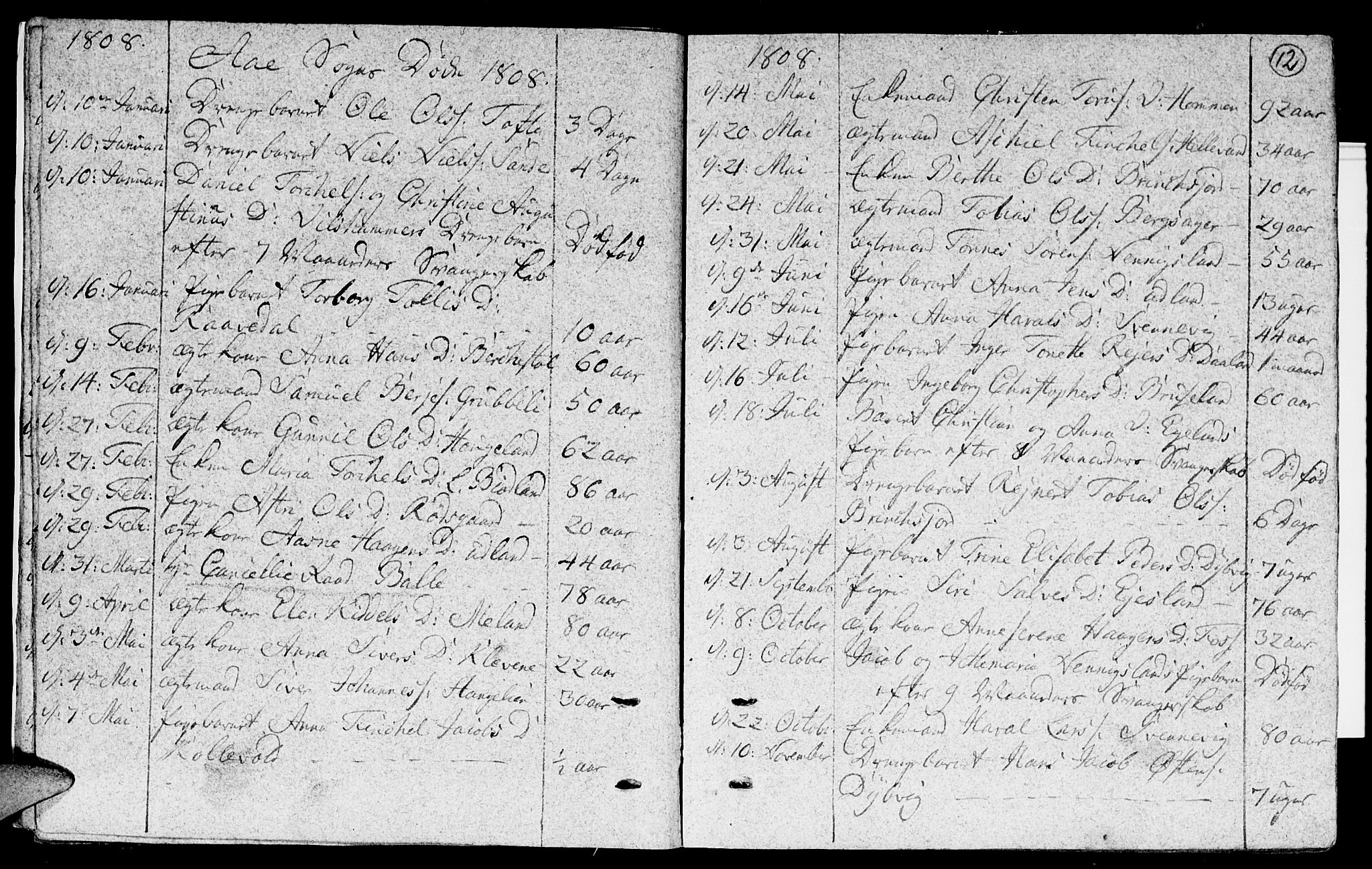 Lyngdal sokneprestkontor, SAK/1111-0029/F/Fa/Fac/L0005: Parish register (official) no. A 5, 1804-1815, p. 12